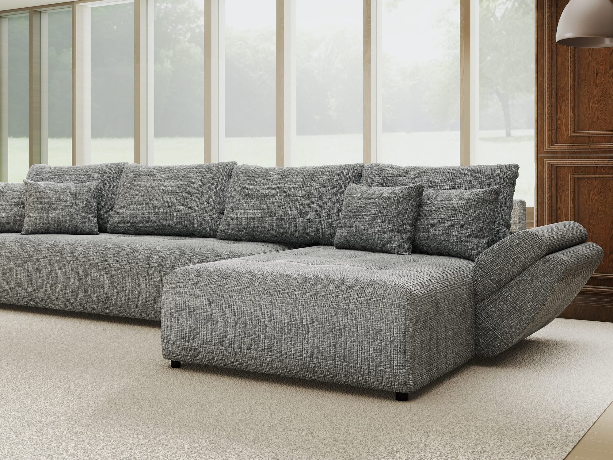 Colțar extensibil dumonde cu ladă de depozitare si sezut confortabil din spuma high-density, Berlin XL Cremona Gri 85 II 350x185 cm