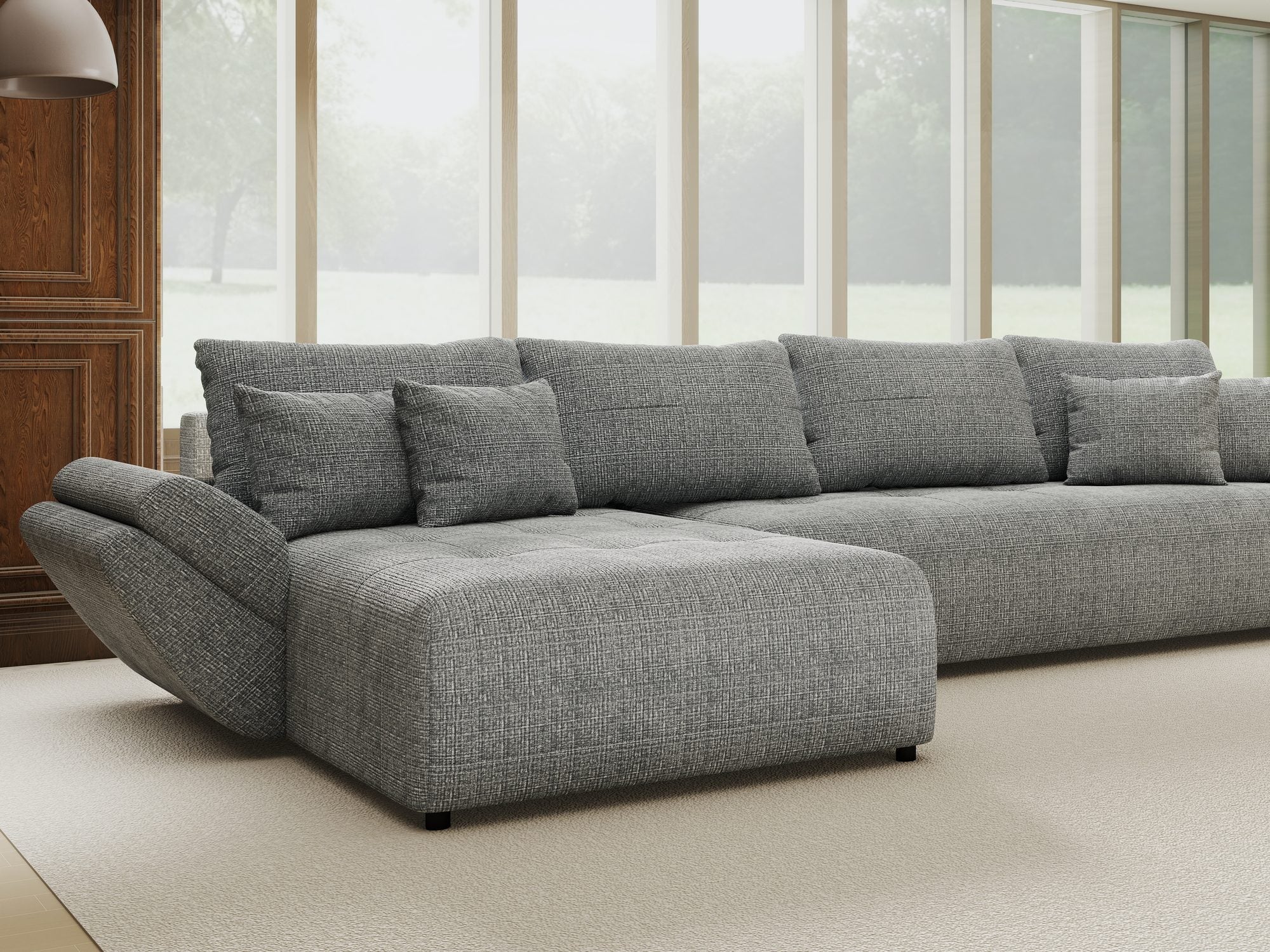 Colțar extensibil dumonde cu ladă de depozitare si sezut confortabil din spuma high-density, Berlin XL Cremona Gri 85 350x185 cm