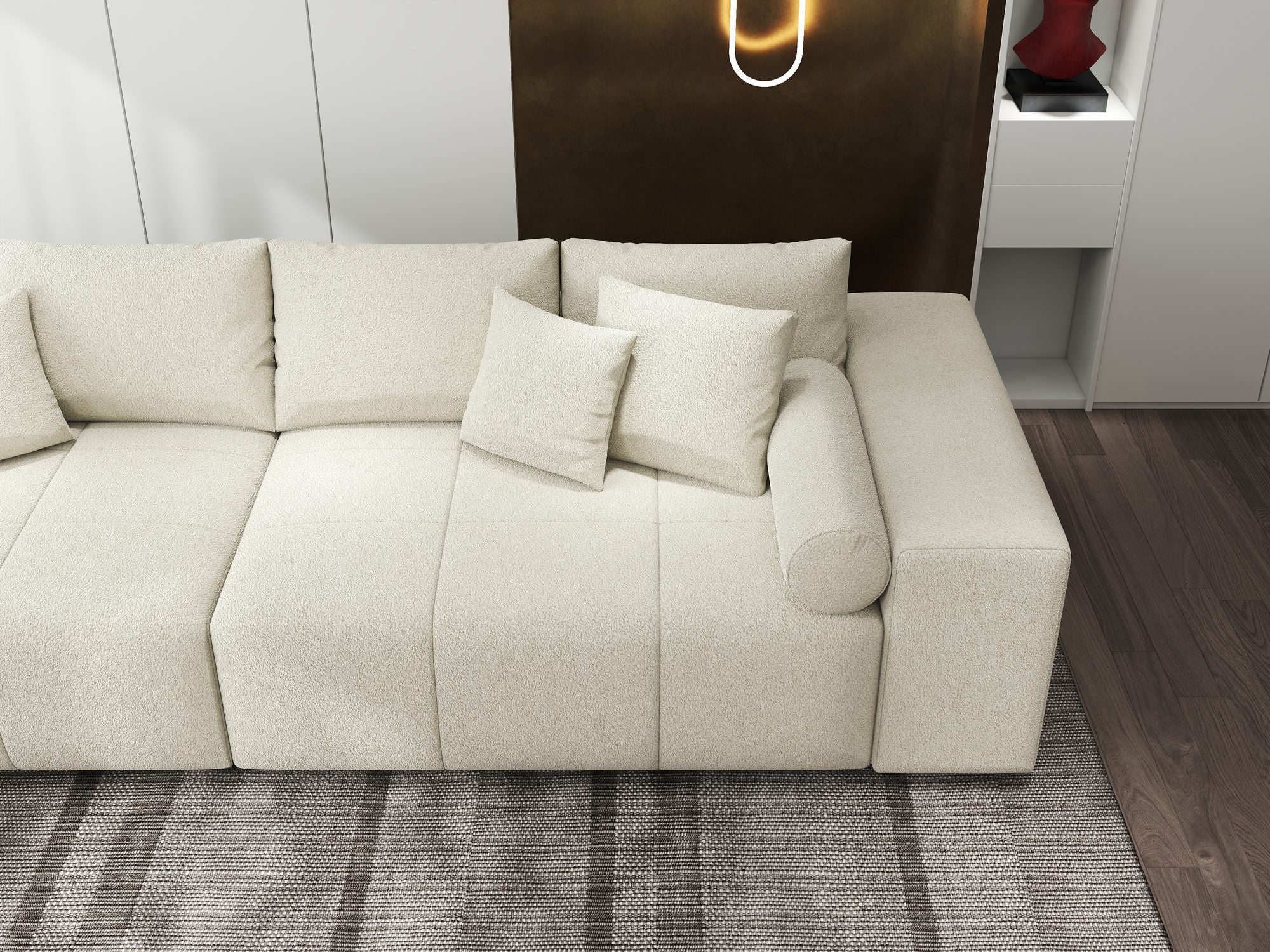 Canapea extensibilă dumonde cu ladă de depozitare si sezut confortabil din spuma high-density, Marbela XXL Quelle Bej 02 290x100 cm