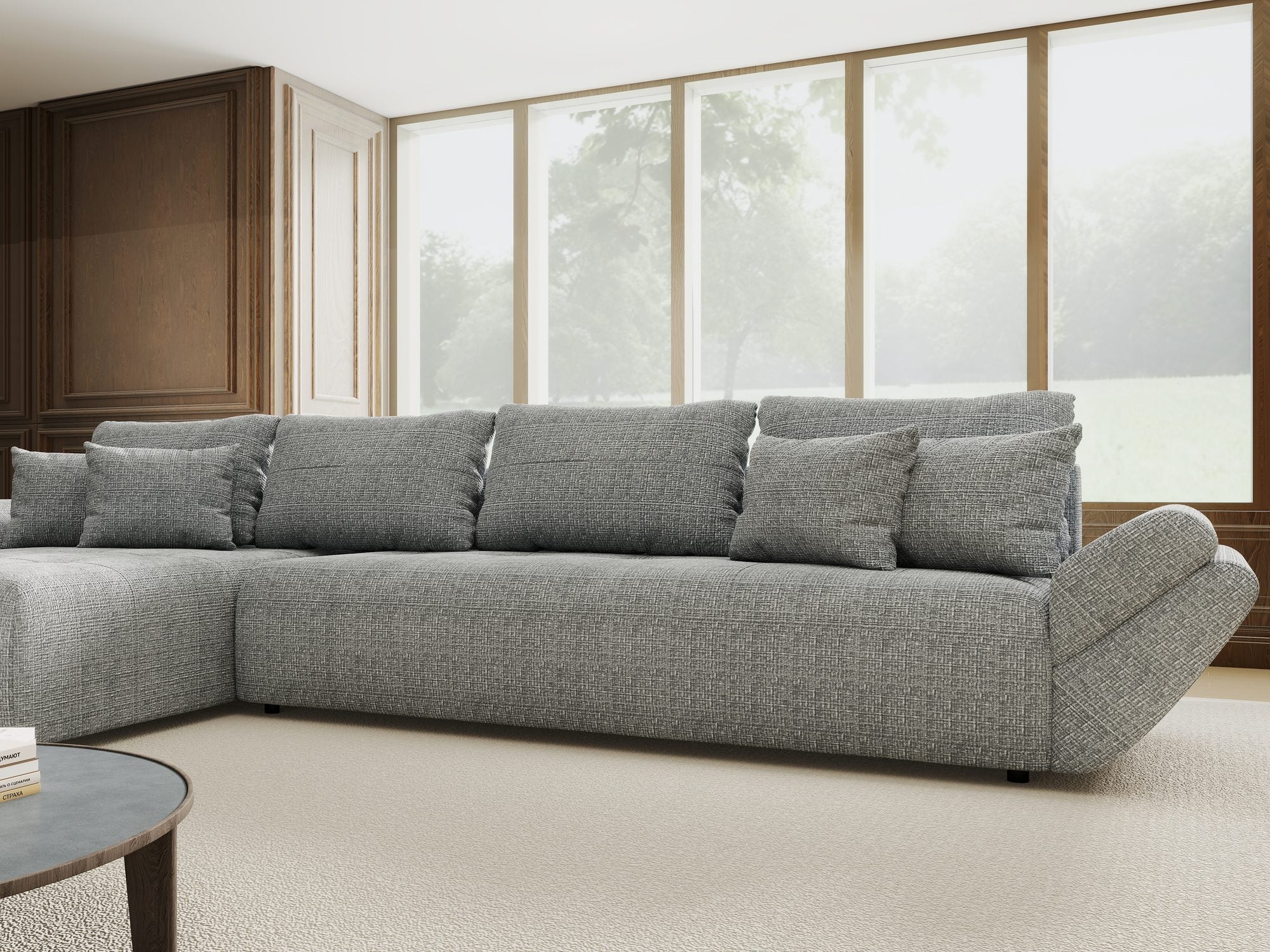 Colțar extensibil dumonde cu ladă de depozitare si sezut confortabil din spuma high-density, Berlin XL Cremona Gri 85 350x185 cm