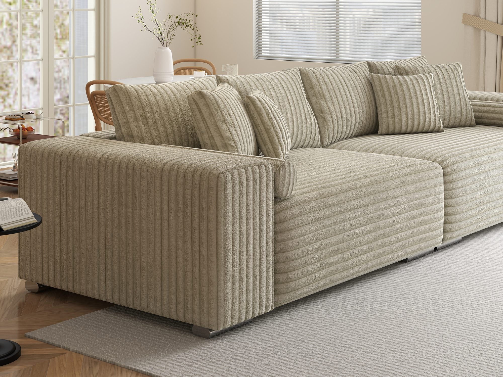 Canapea extensibilă dumonde cu ladă de depozitare si sezut confortabil din spuma high-density, Marbela XXL Tilia Bej 08 290x100 cm