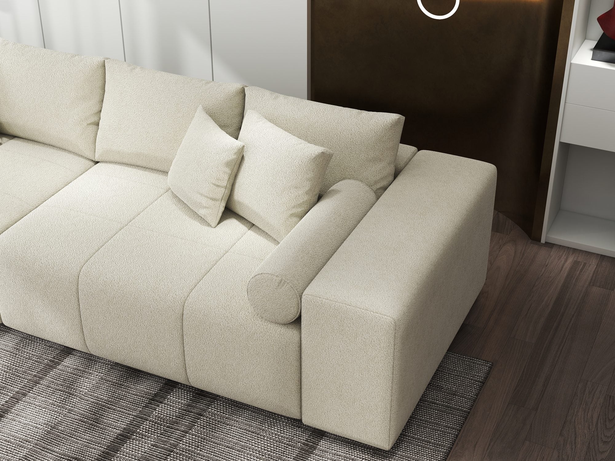 Canapea extensibilă dumonde cu ladă de depozitare si sezut confortabil din spuma high-density, Marbela XXL Quelle Bej 02 290x100 cm