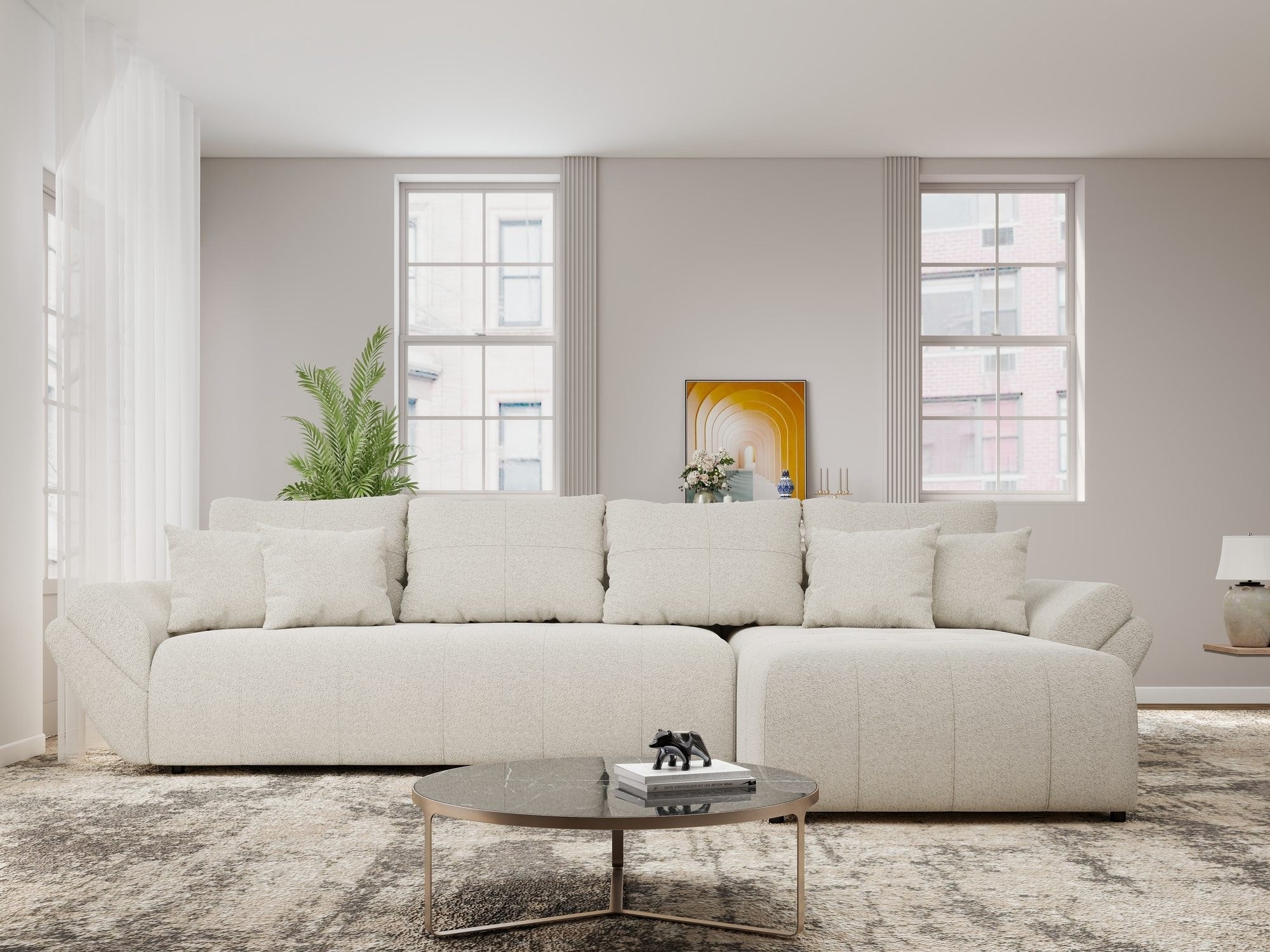 Colțar extensibil dumonde cu ladă de depozitare si sezut confortabil din spuma high-density, Berlin XL Monte Bej 03 II 350x185 cm