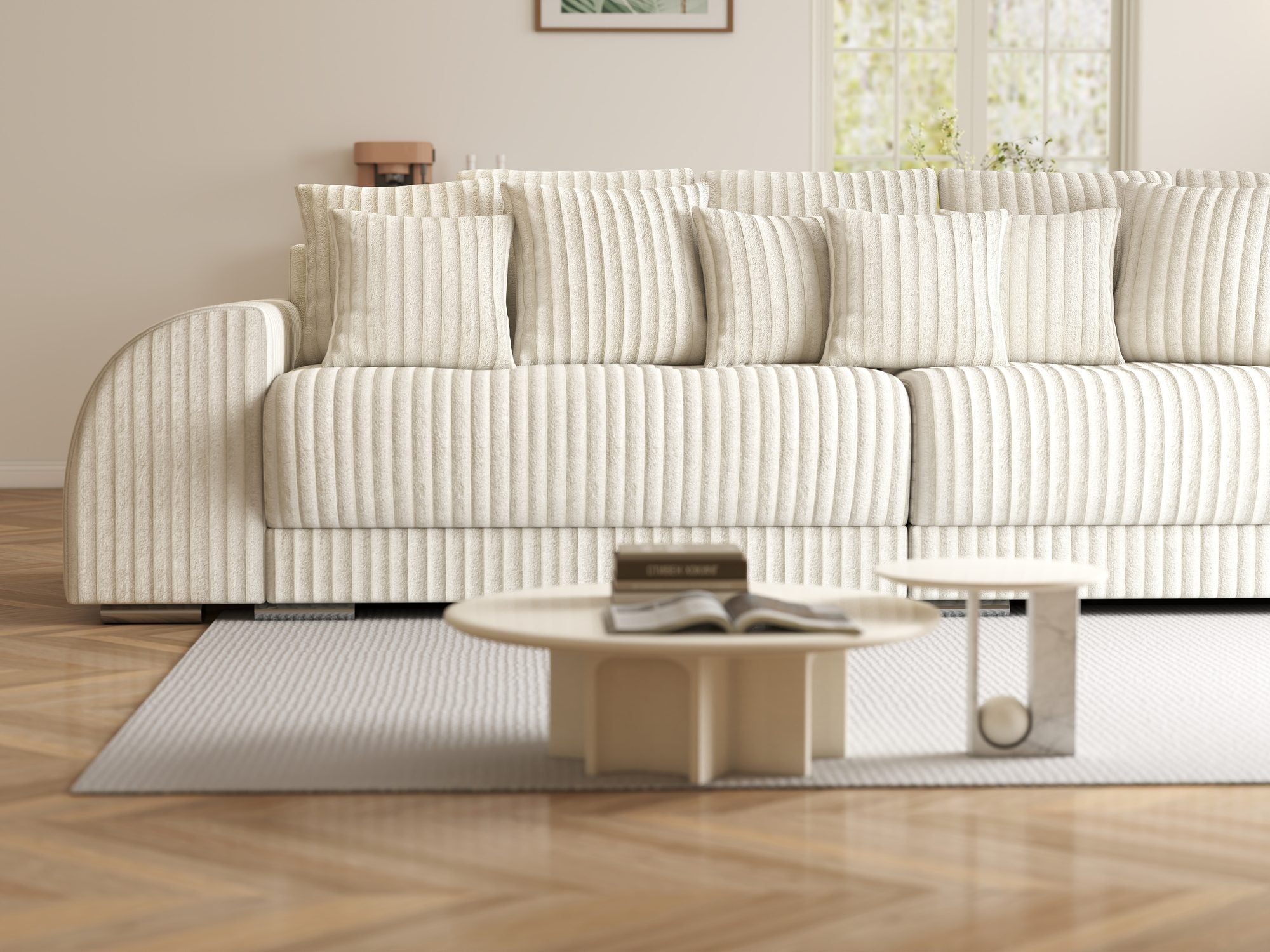 Canapea extensibilă dumonde cu 2 lăzi de depozitare si sezut confortabil din spuma high-density, Verona Tilia Bej 01 310x100 cm