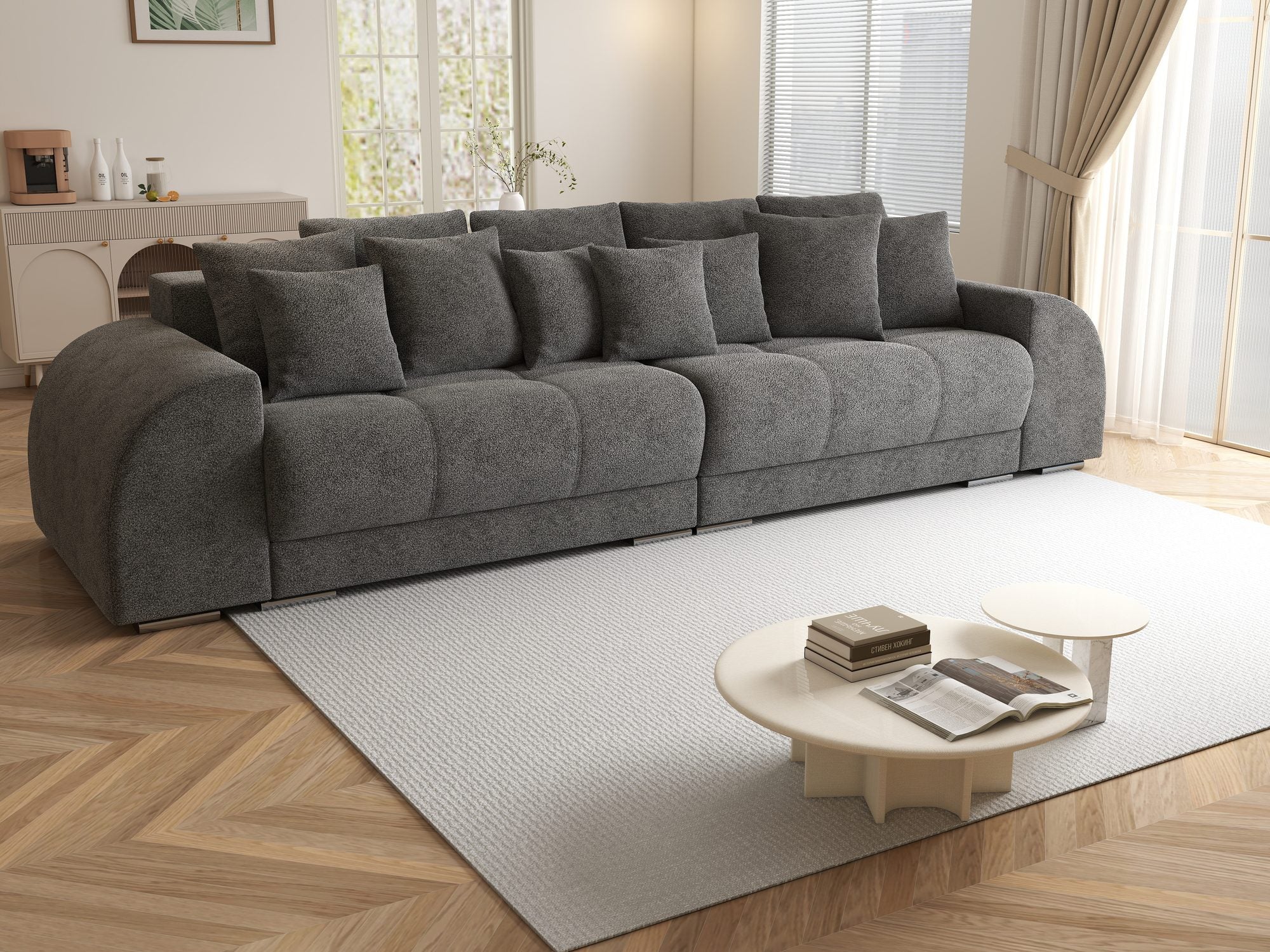 Canapea extensibilă dumonde cu 2 lăzi de depozitare si sezut confortabil din spuma high-density, Verona Quelle Gri 92 310x100 cm