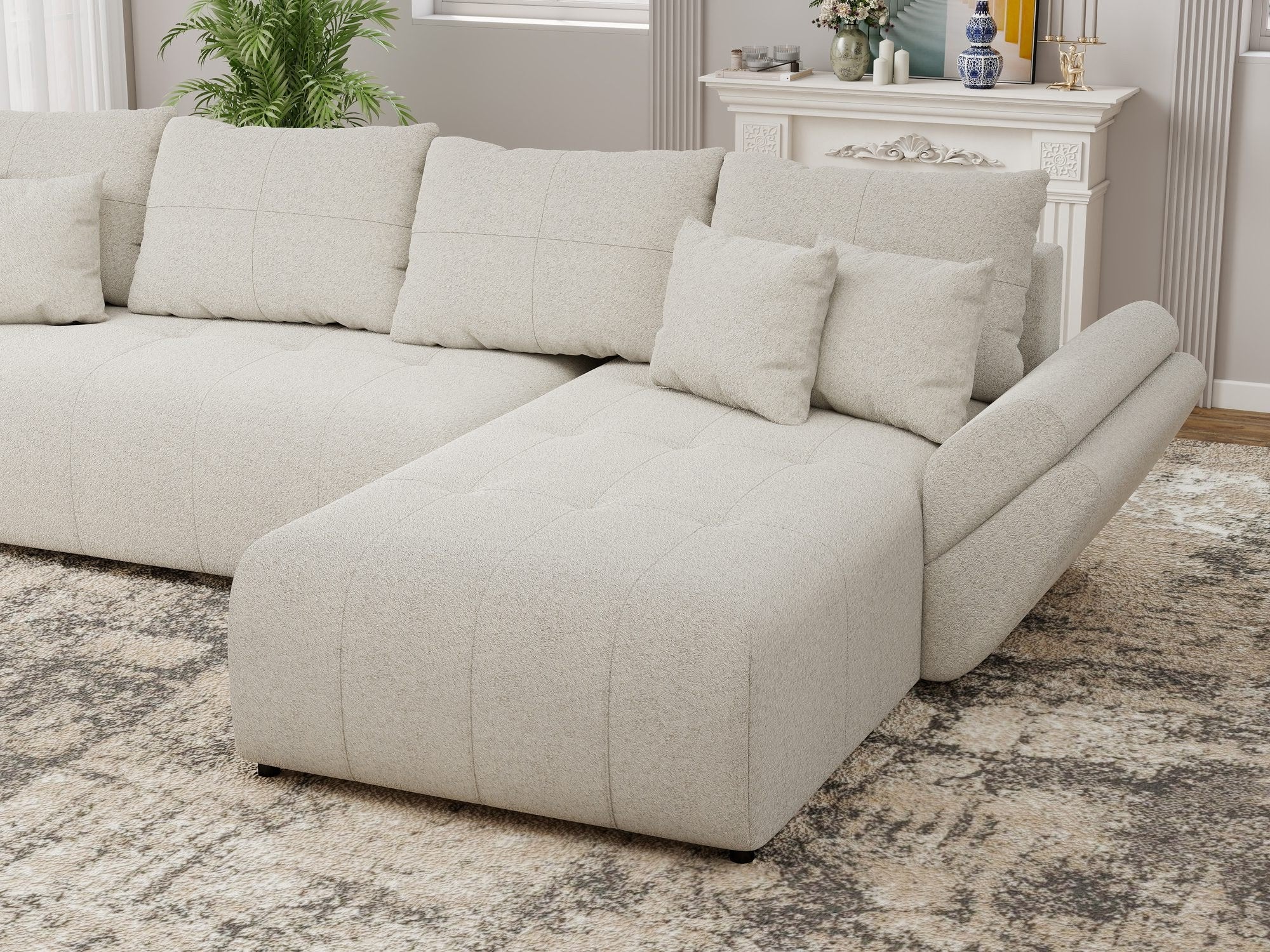 Colțar extensibil dumonde cu ladă de depozitare si sezut confortabil din spuma high-density, Berlin XL Monte Bej 03 II 350x185 cm
