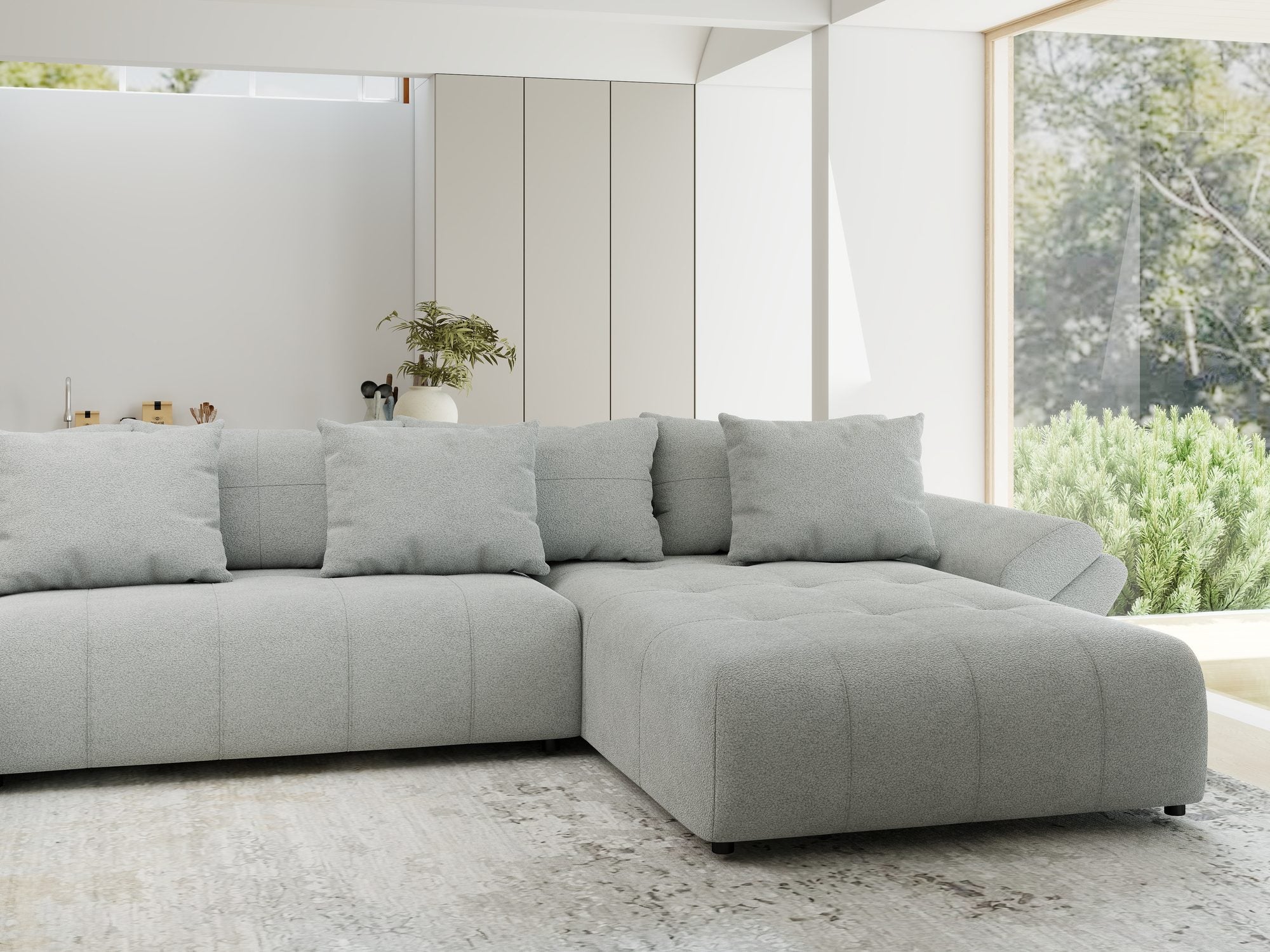 Colțar extensibil dumonde cu ladă de depozitare si sezut confortabil din spuma high-density, Berlin U Quelle Gri 83 380x180 cm