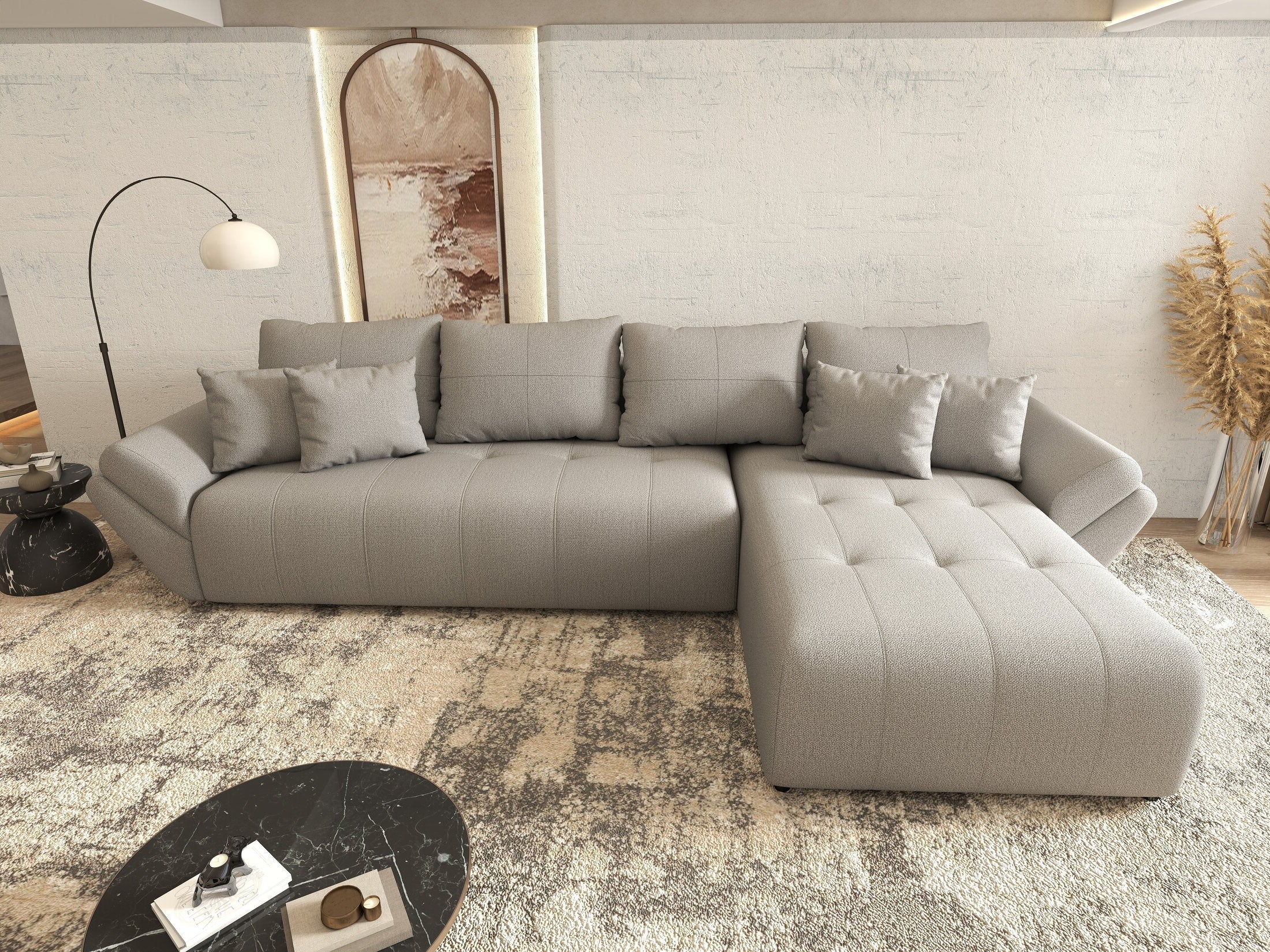 Colțar extensibil dumonde cu ladă de depozitare si sezut confortabil din spuma high-density, Berlin XL Enjoy Grey 350x185 cm II