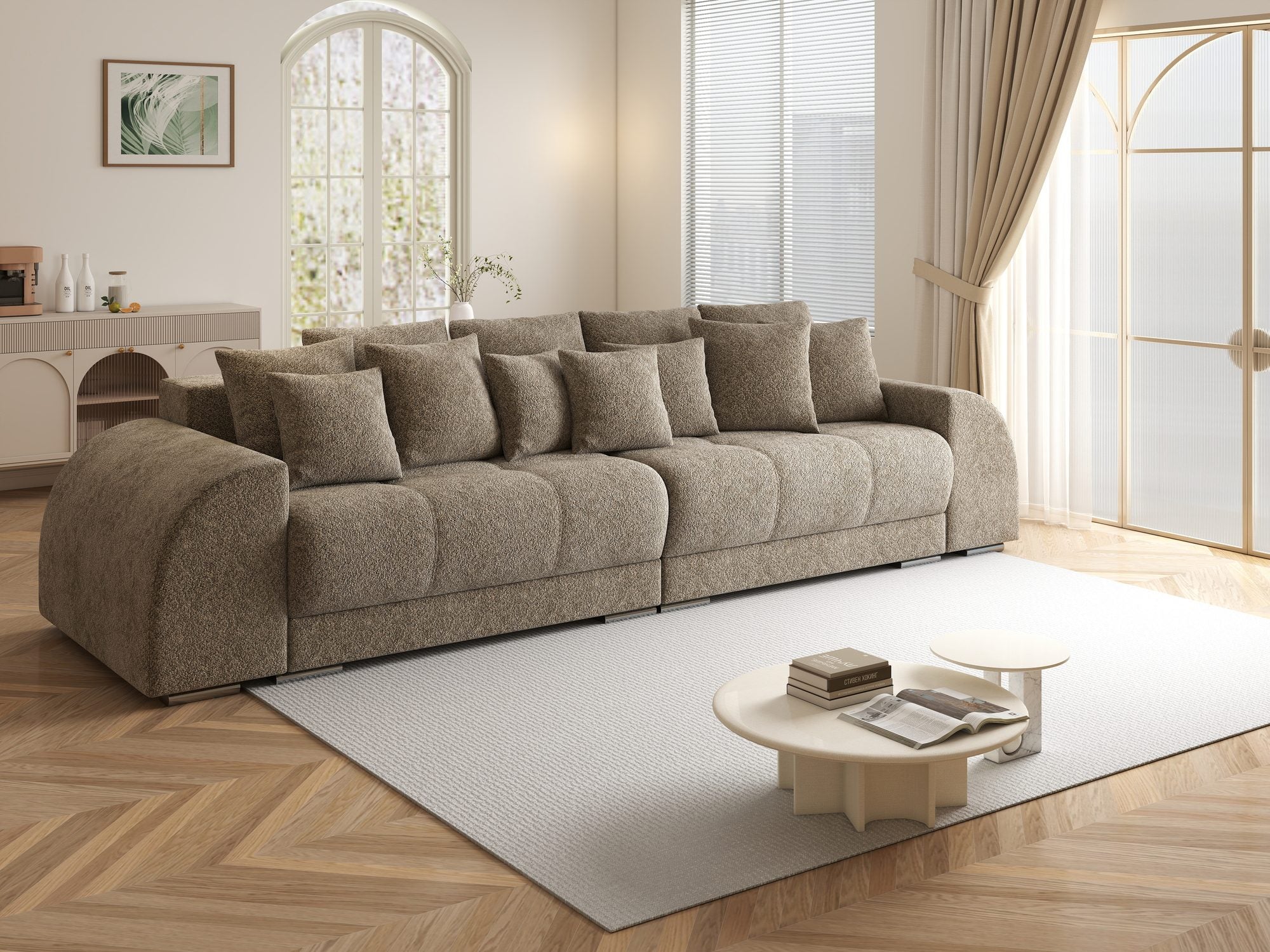 Canapea extensibilă dumonde cu 2 lăzi de depozitare si sezut confortabil din spuma high-density, Verona Arena Bej 4 310x100 cm