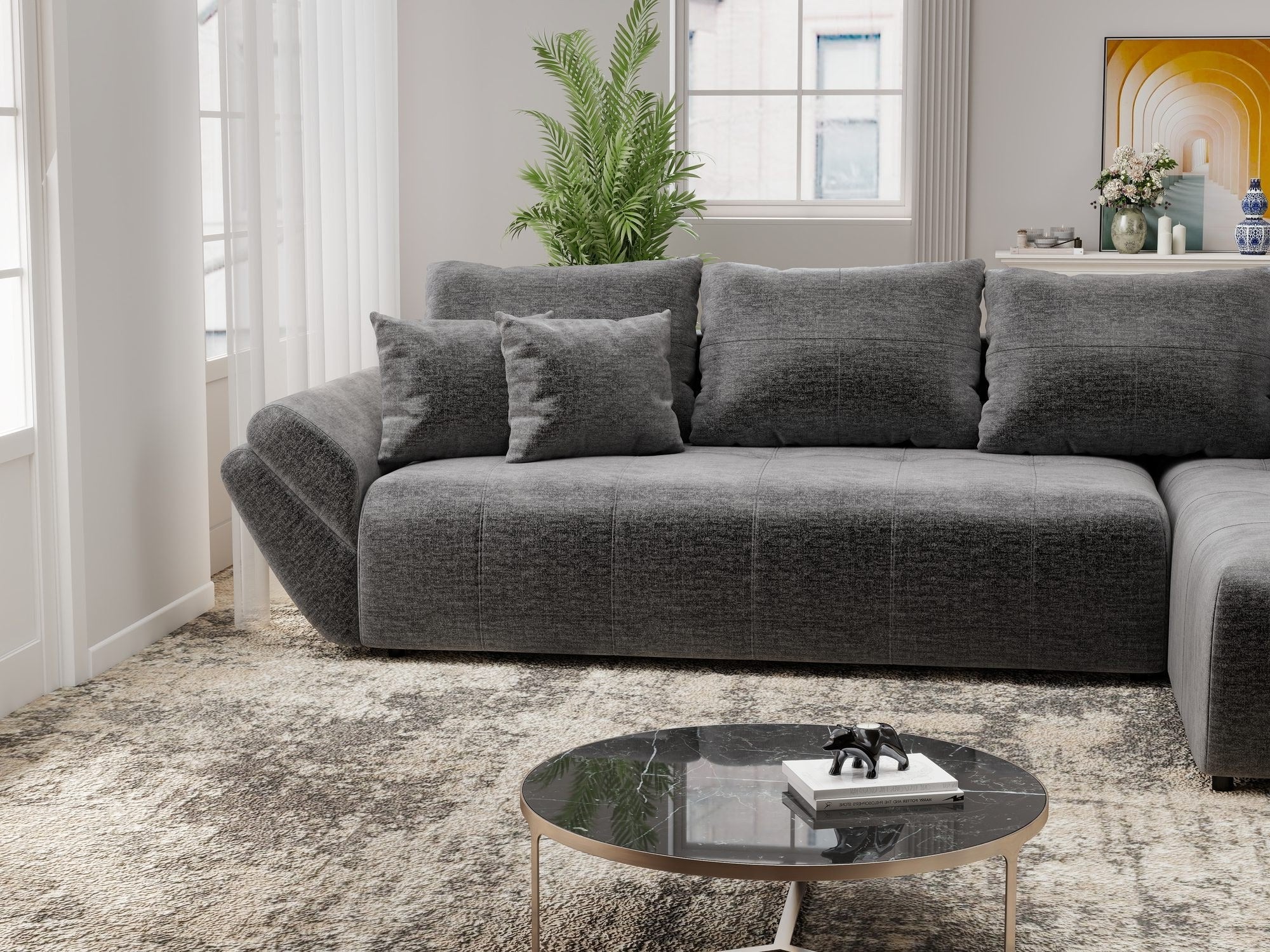 Colțar extensibil dumonde cu ladă de depozitare si sezut confortabil din spuma high-density, Berlin XL Monolith Gri Antracit 97 II 350x185 cm