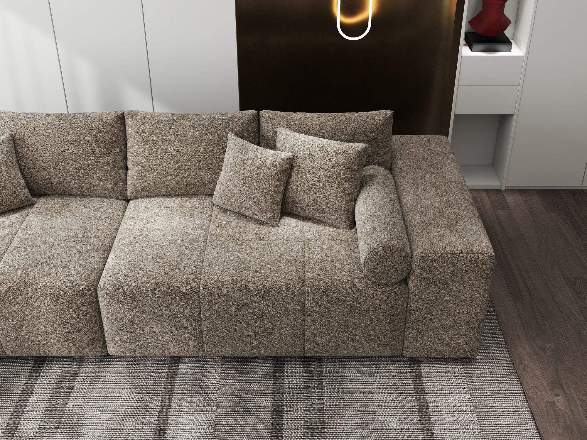Canapea extensibilă dumonde cu ladă de depozitare si sezut confortabil din spuma high-density, Marbela XXL Arena Bej 4 290x100 cm
