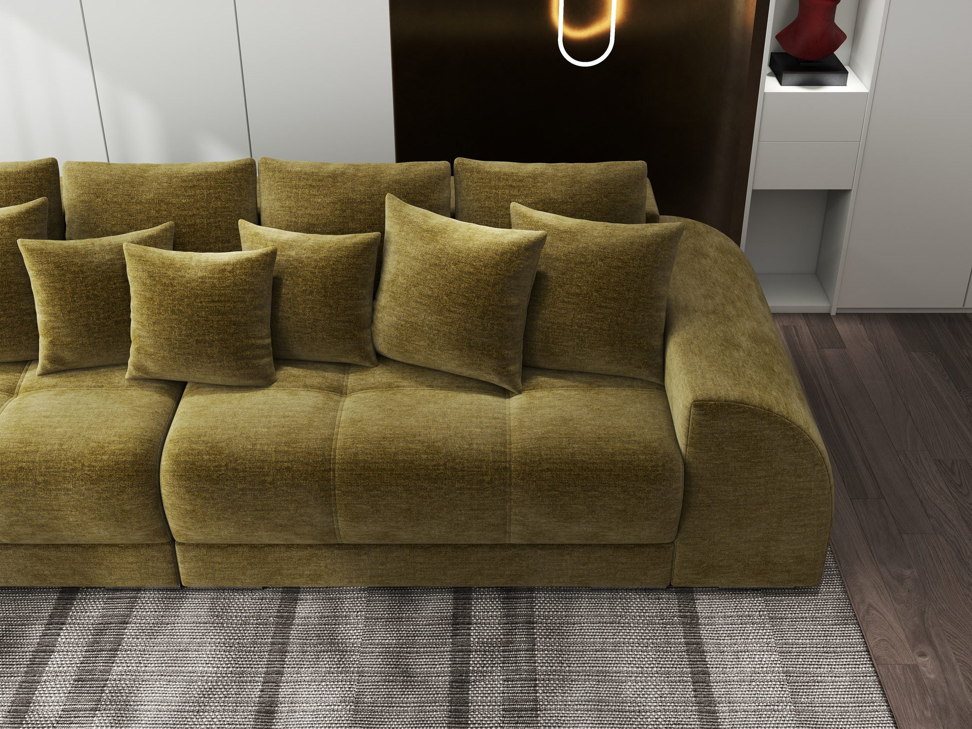 Canapea extensibilă dumonde cu 2 lăzi de depozitare si sezut confortabil din spuma high-density, Verona Monolith Verde Olive 38 310x100 cm