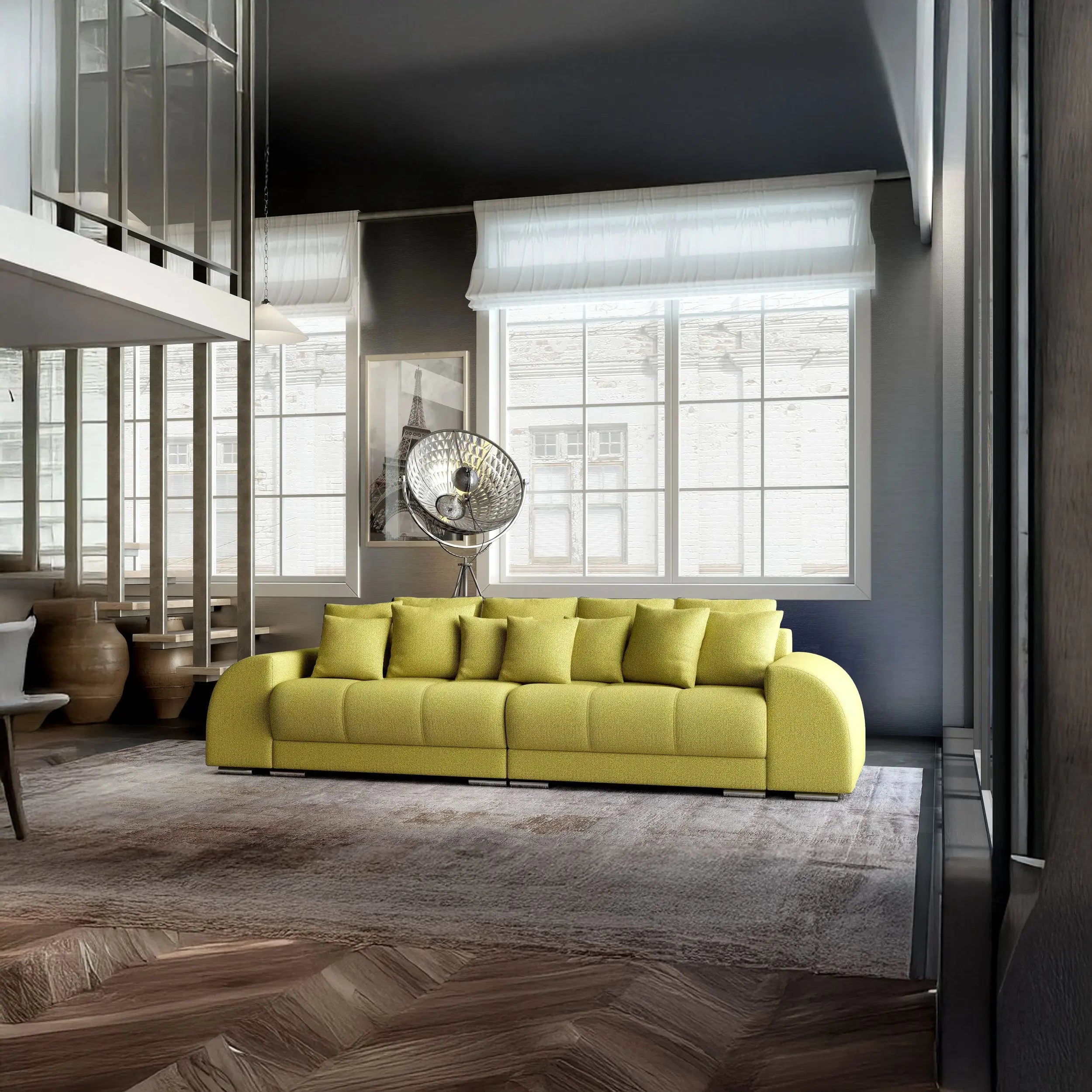 Canapea extensibilă dumonde cu 2 lăzi de depozitare si sezut confortabil din spuma HR, Big Sofa Verona Green Lux 310x100 cm Fabrica