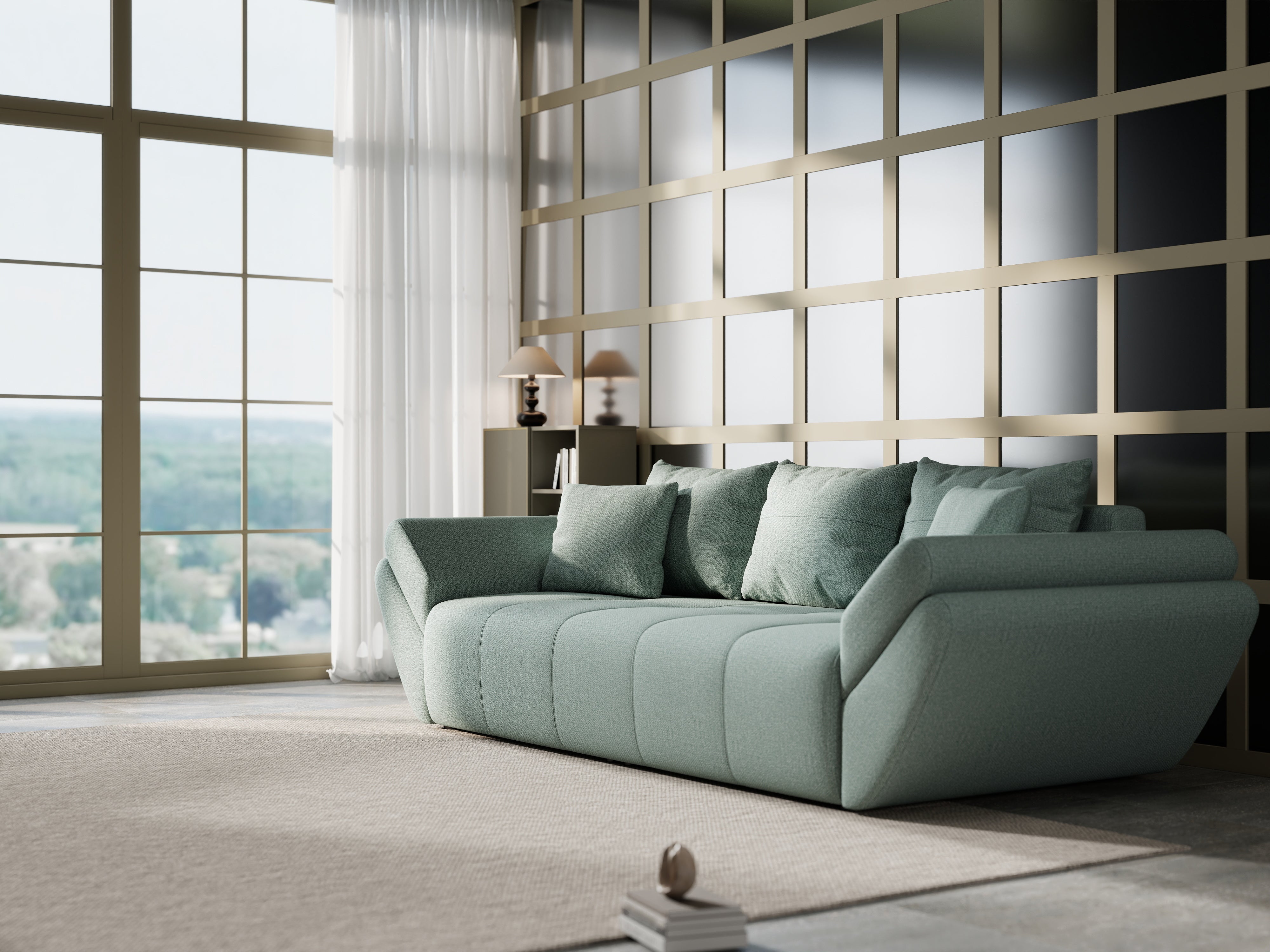 Canapea extensibilă dumonde cu ladă de depozitare si sezut confortabil din spuma HR, Berlin Enjoy Mint 250x100 cm Fabrica