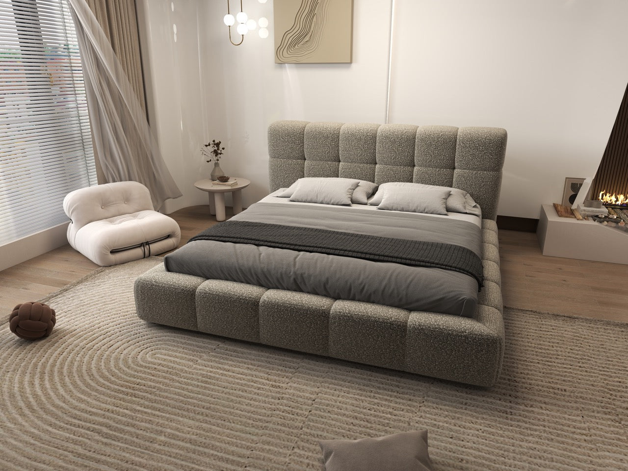 Dumonde hálószobai ágy, bézs kárpitozott, Lorenzo 180x200 cm, felnyitható ágyráccsal, tárolóhellyel