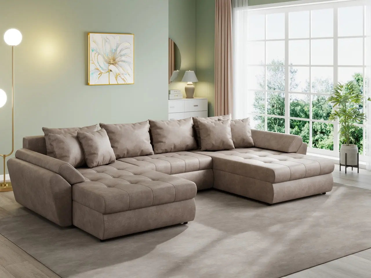 Colțar extensibil dumonde cu ladă de depozitare si sezut confortabil din spuma HR, Loana U Tobago Brown 355x185 cm Fabrica