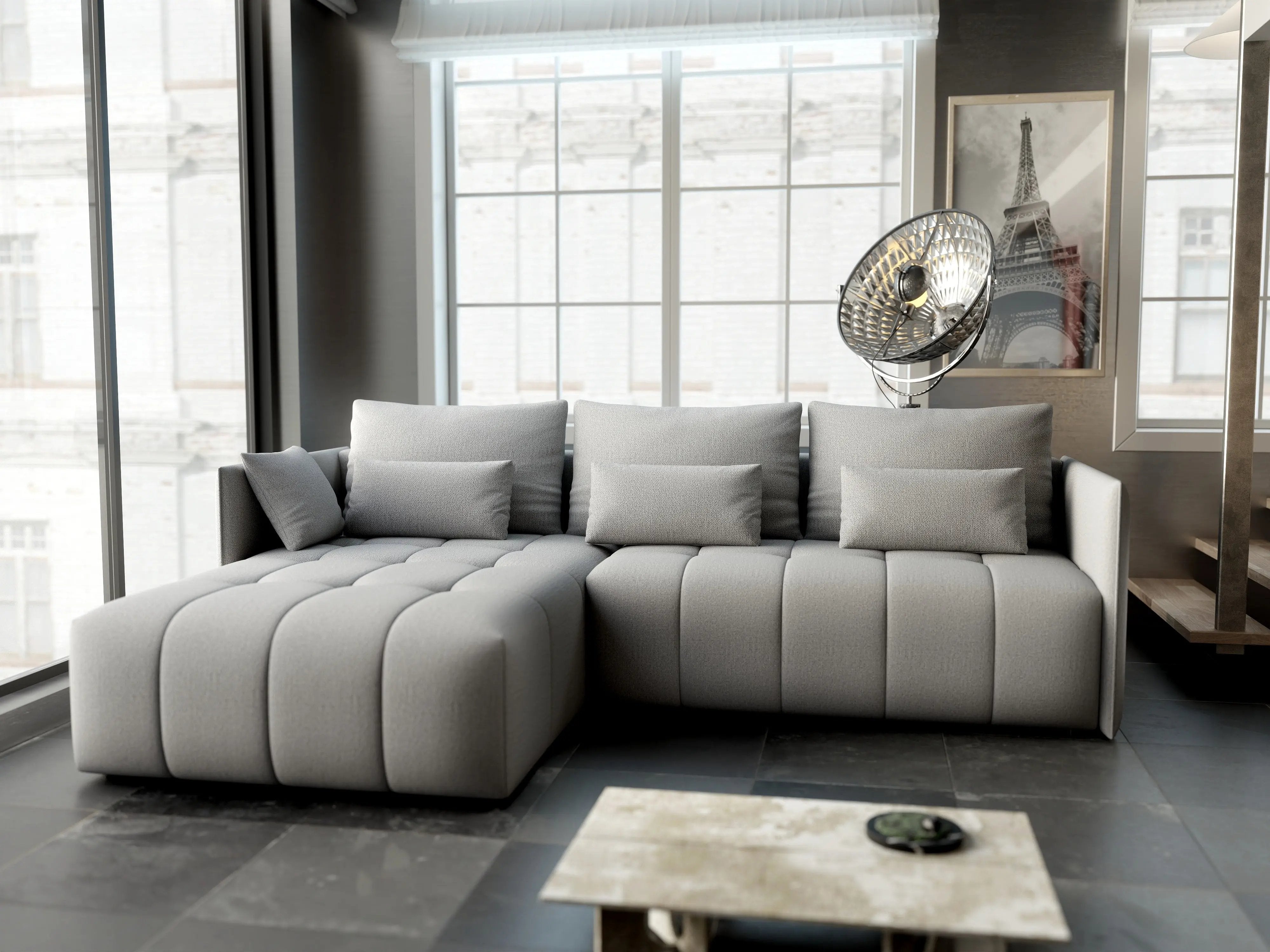 Colțar extensibil dumonde cu ladă de depozitare si sezut confortabil din spuma HR, Malta Enjoy Silver 235x185 cm Fabrica