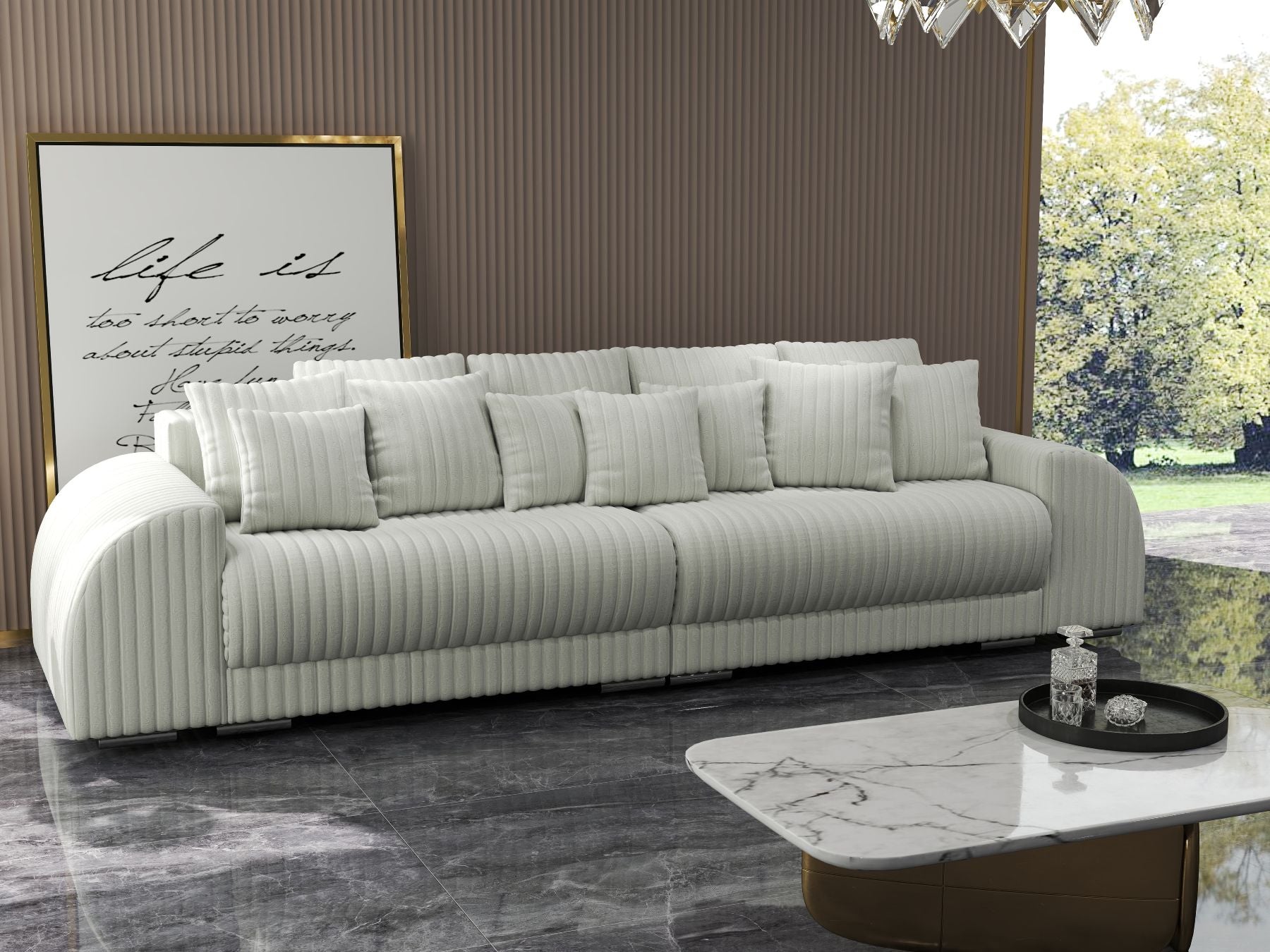 Canapea extensibilă dumonde cu 2 lăzi de depozitare si sezut confortabil din spuma HR, Verona Zoom Cream 310x100 cm Fabrica