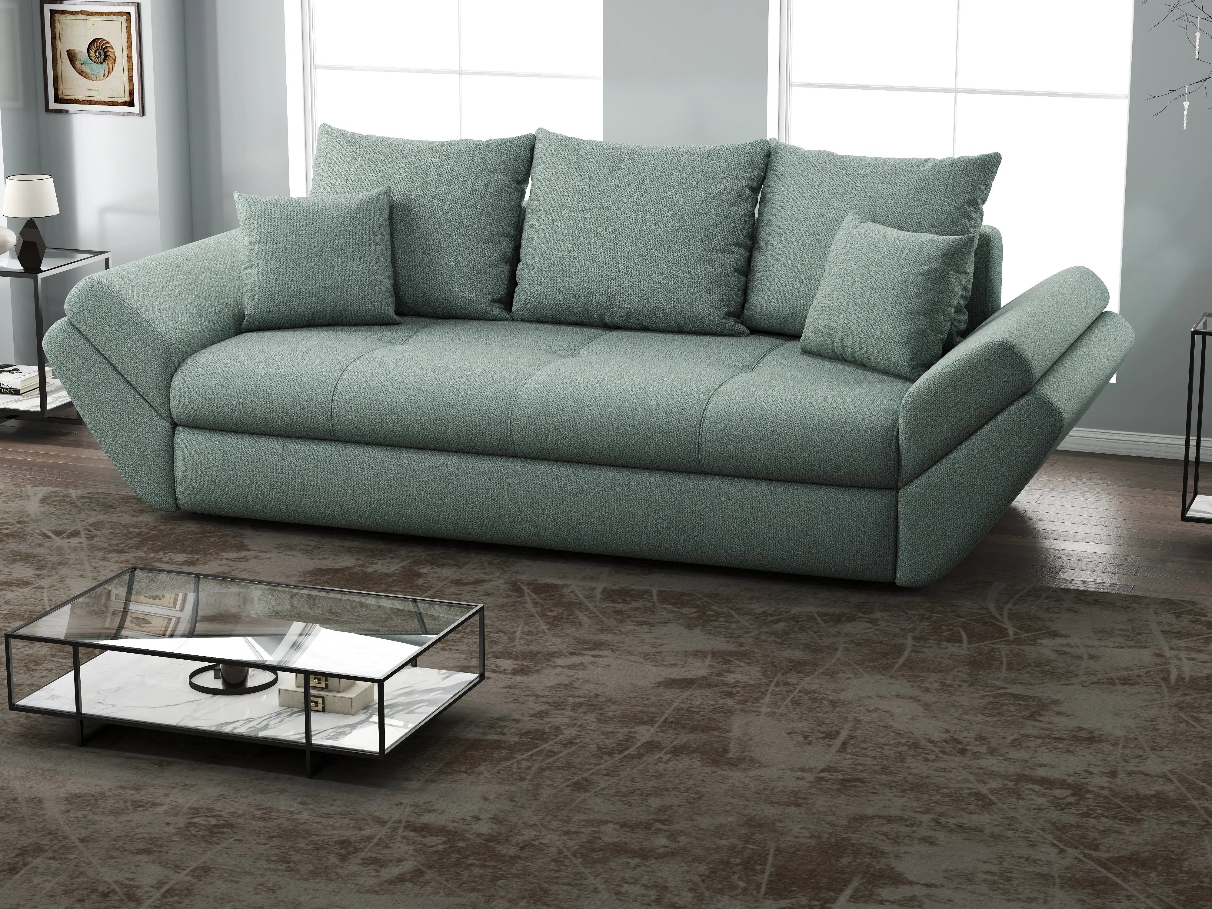 Canapea extensibilă dumonde cu ladă de depozitare si sezut confortabil din spuma HR, Loana Enjoy Mint 250x100 cm Fabrica