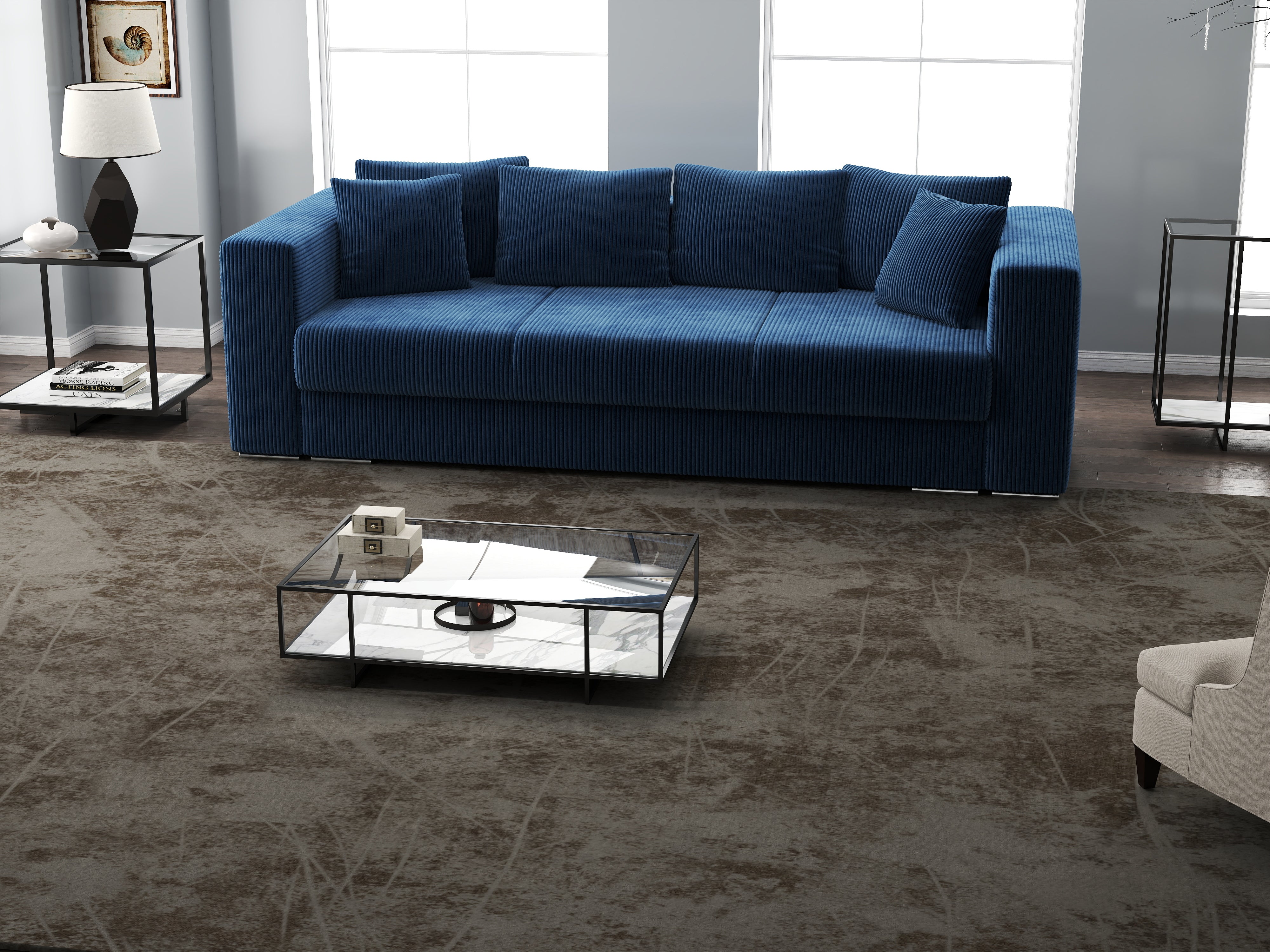 Canapea extensibilă dumonde cu ladă de depozitare si sezut confortabil din spuma HR, Gloria Zoom Blue 240x100 cm Fabrica