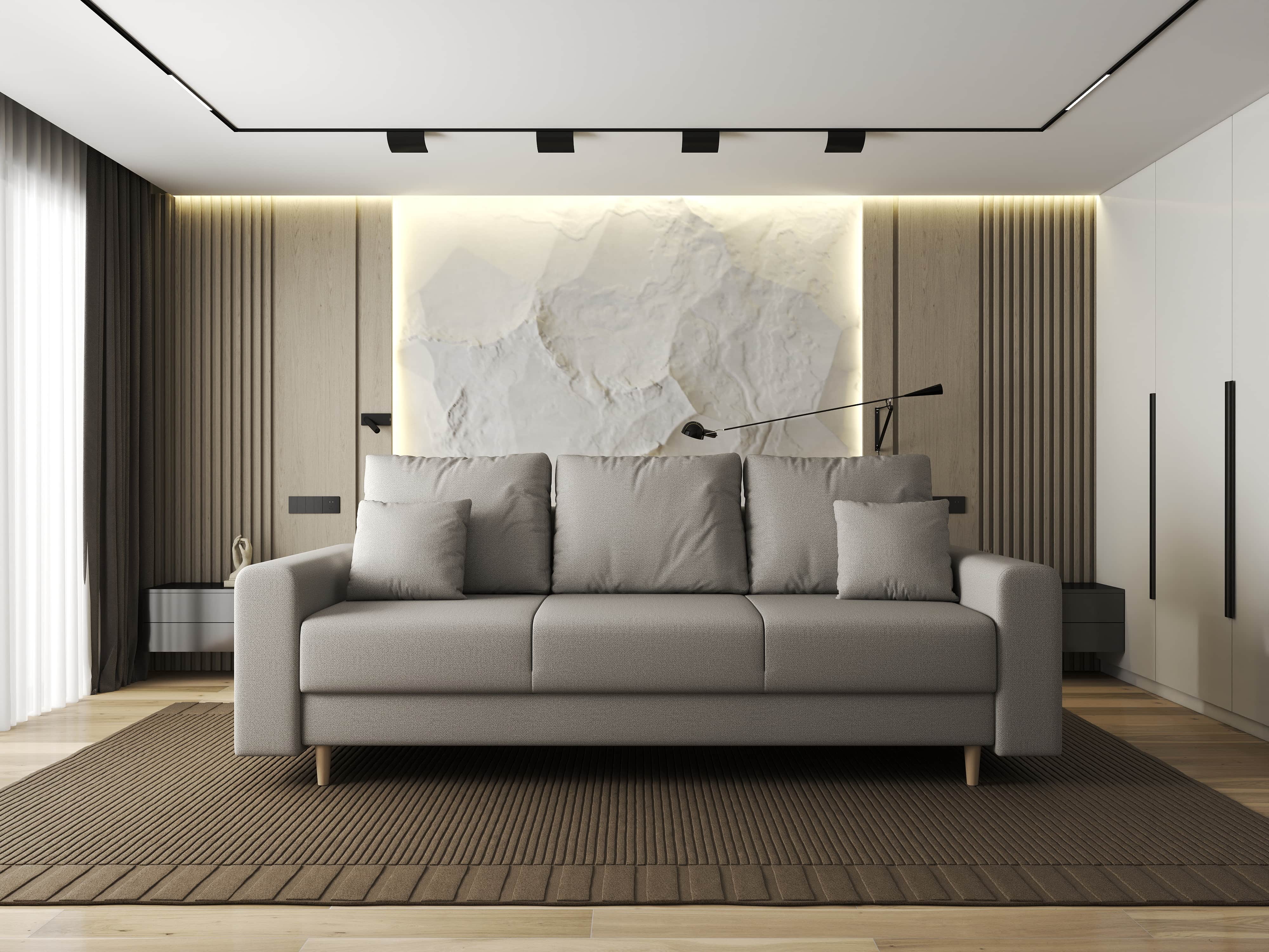 Canapea extensibilă dumonde cu ladă de depozitare si sezut confortabil din spuma HR, Kronos Enjoy Bej 210x100 cm fabrica