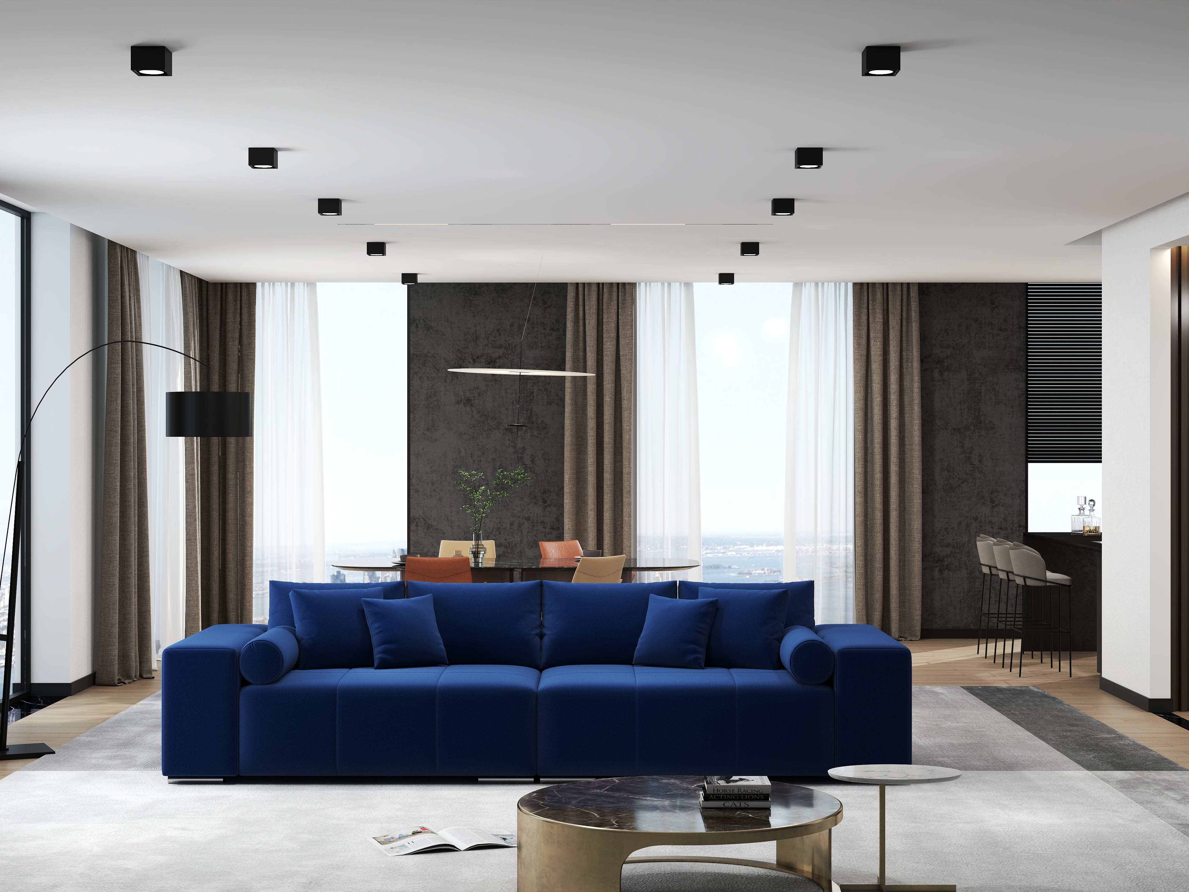 Canapea extensibilă dumonde cu ladă de depozitare si sezut confortabil din spuma HR, Marbela Royal Blue XXL 295x100 cm fabrica