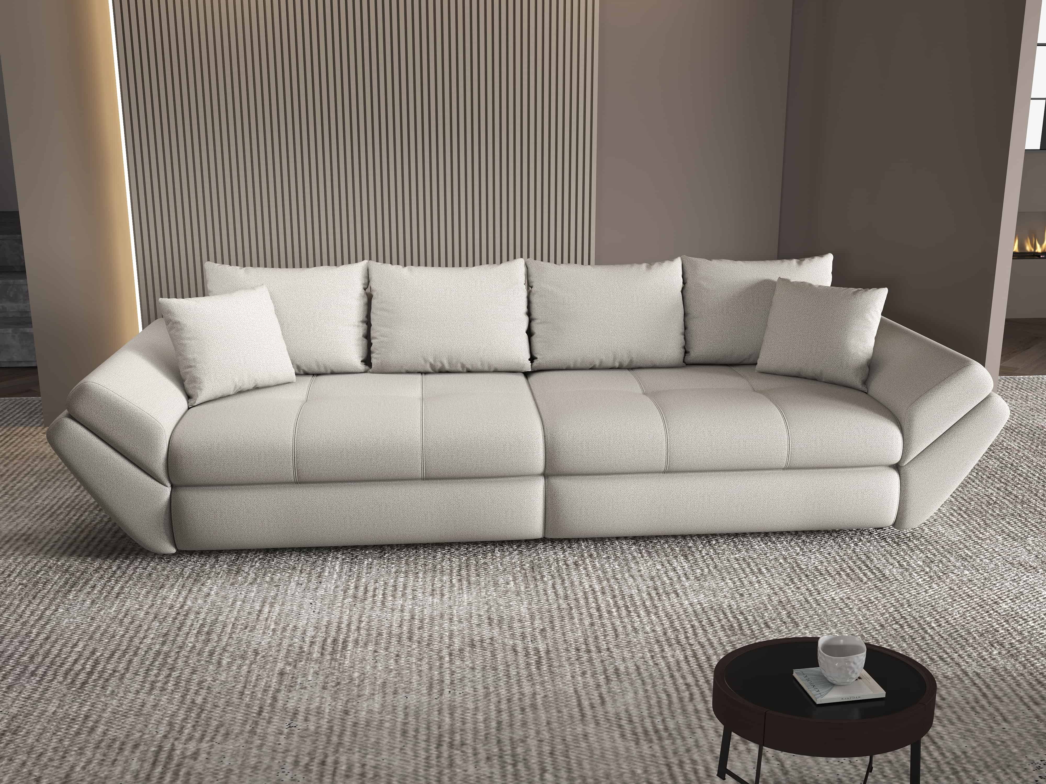 Canapea extensibilă dumonde cu ladă de depozitare si sezut confortabil din spuma HR, Loana Enjoy Bej 300x100 cm Fabrica