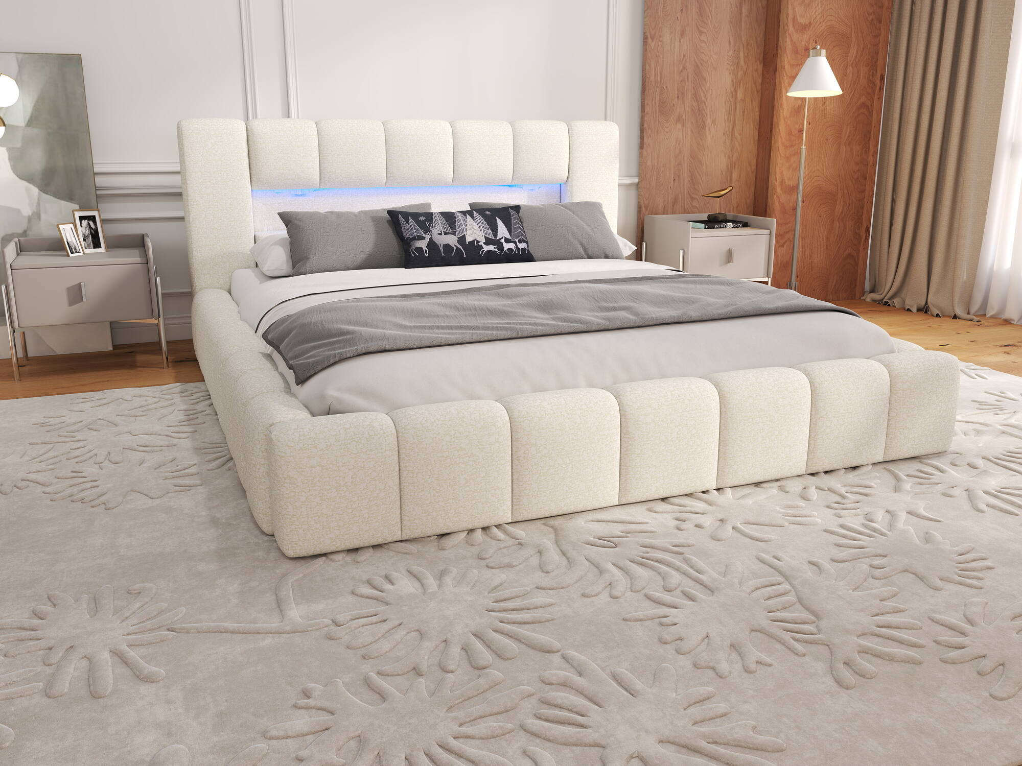 Dumonde kárpitozott ágy, bézs, Palermo 180x200 cm, felnyitható ágyráccsal, tárolórekesszel