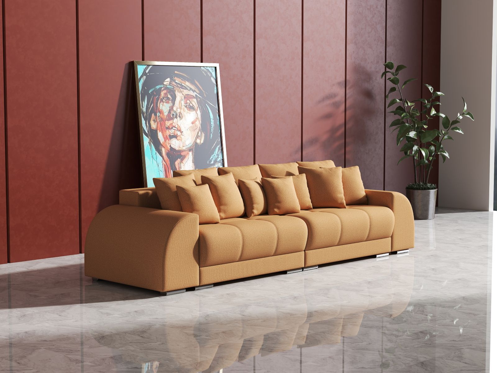 Canapea extensibilă dumonde cu 2 lăzi de depozitare si sezut confortabil din spuma HR, Verona Enjoy Mango 310x100 cm Fabrica