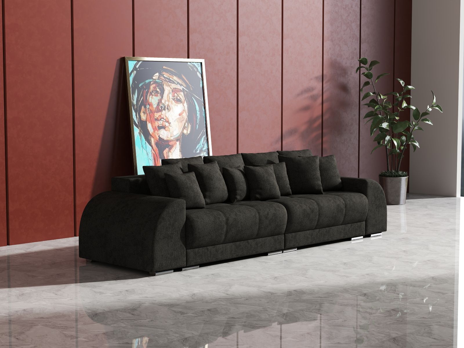 Canapea extensibilă dumonde cu 2 lăzi de depozitare si sezut confortabil din spuma HR, Verona Enjoy Black 310x100 cm Fabrica
