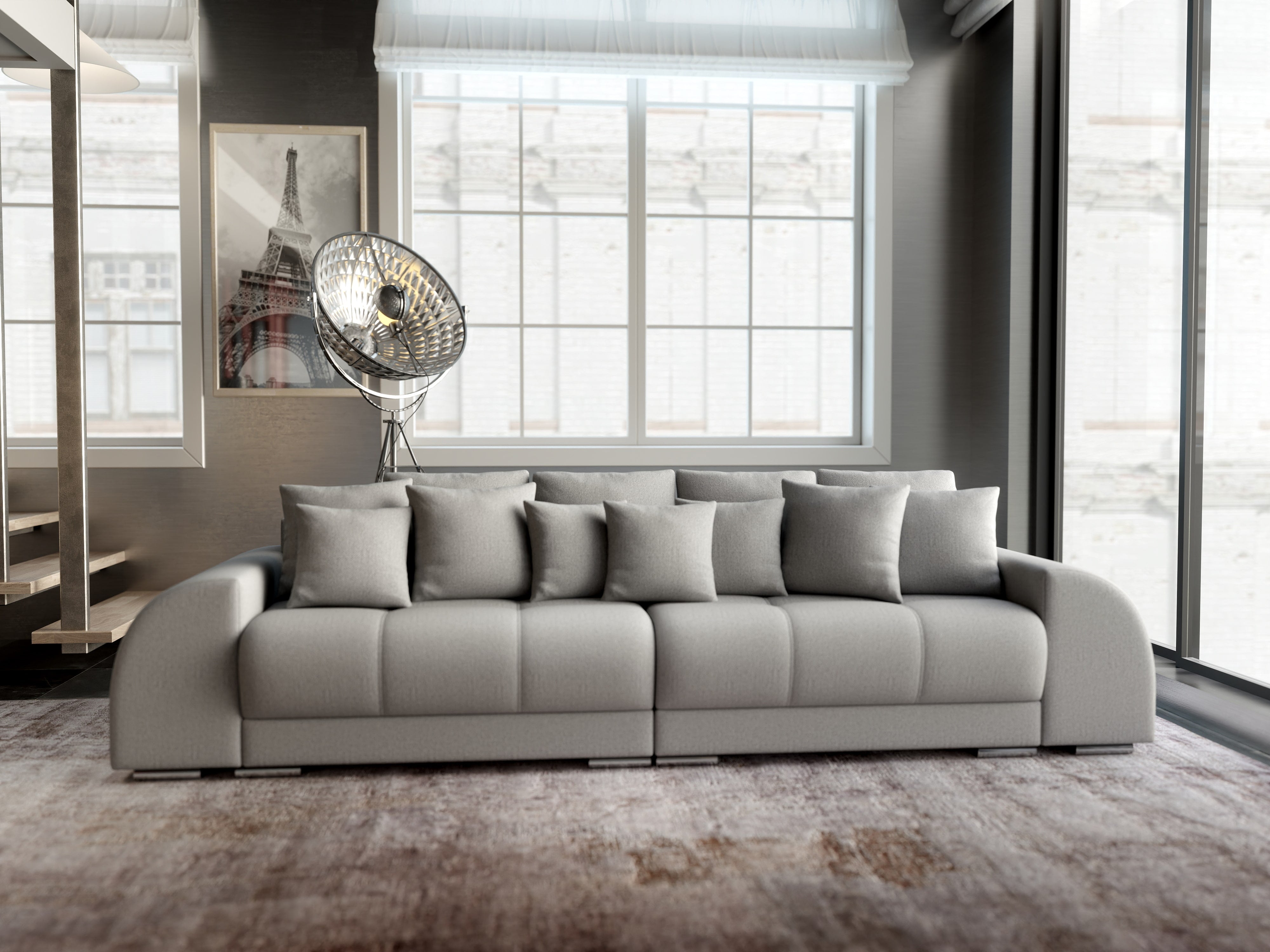Canapea extensibilă dumonde cu 2 lăzi de depozitare si sezut confortabil din spuma HR, Verona Enjoy Silver 310x100 cm Fabrica