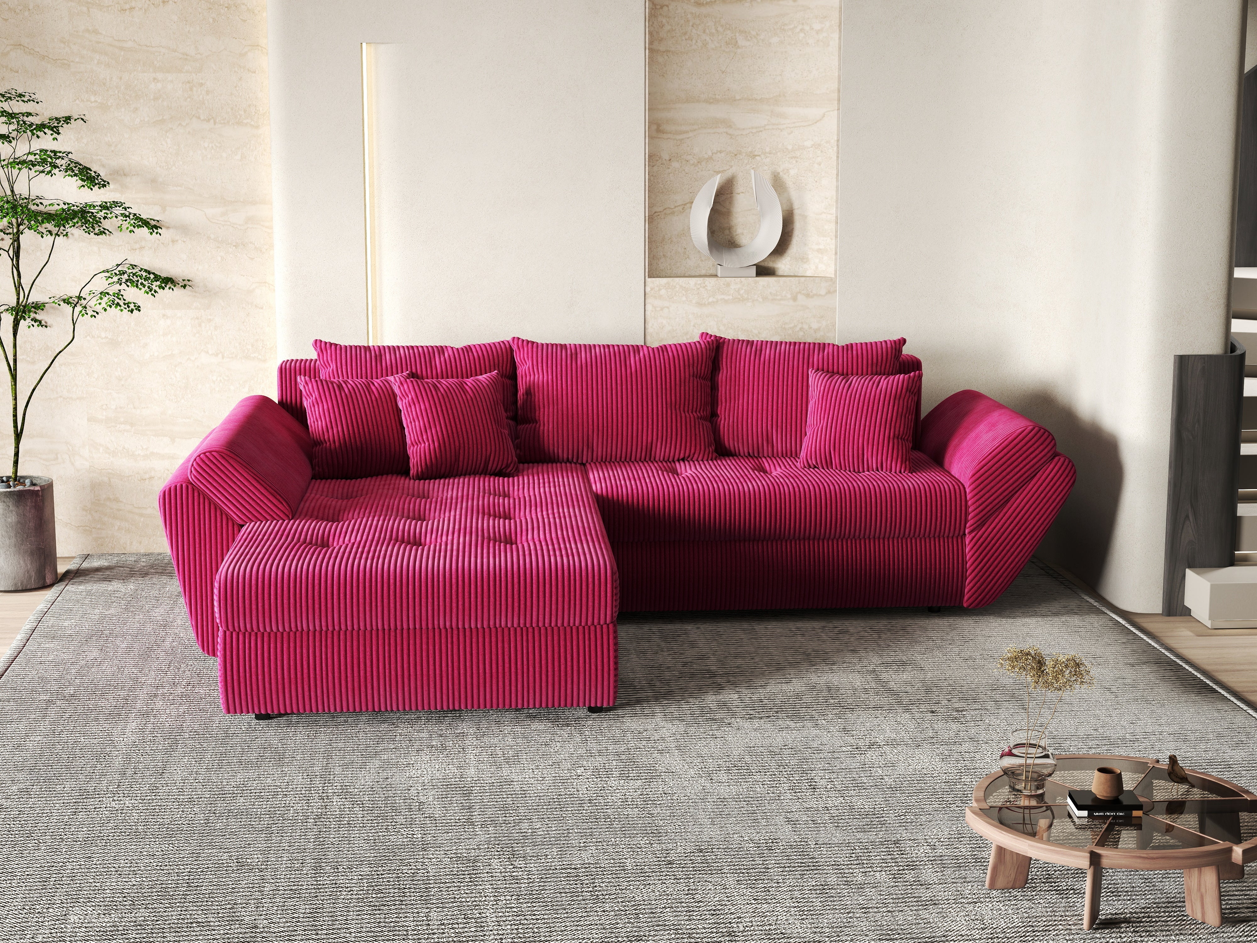 Colțar extensibil dumonde cu ladă de depozitare si sezut confortabil din spuma HR, Loana Zoom Red 270x185 cm Fabrica