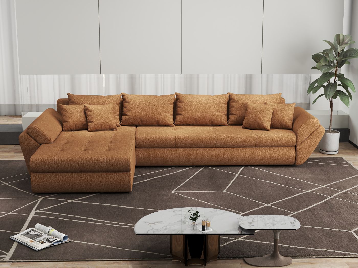 Colțar extensibil dumonde cu ladă de depozitare si sezut confortabil din spuma HR, Loana XL Enjoy Mango 335x185 cm Fabrica