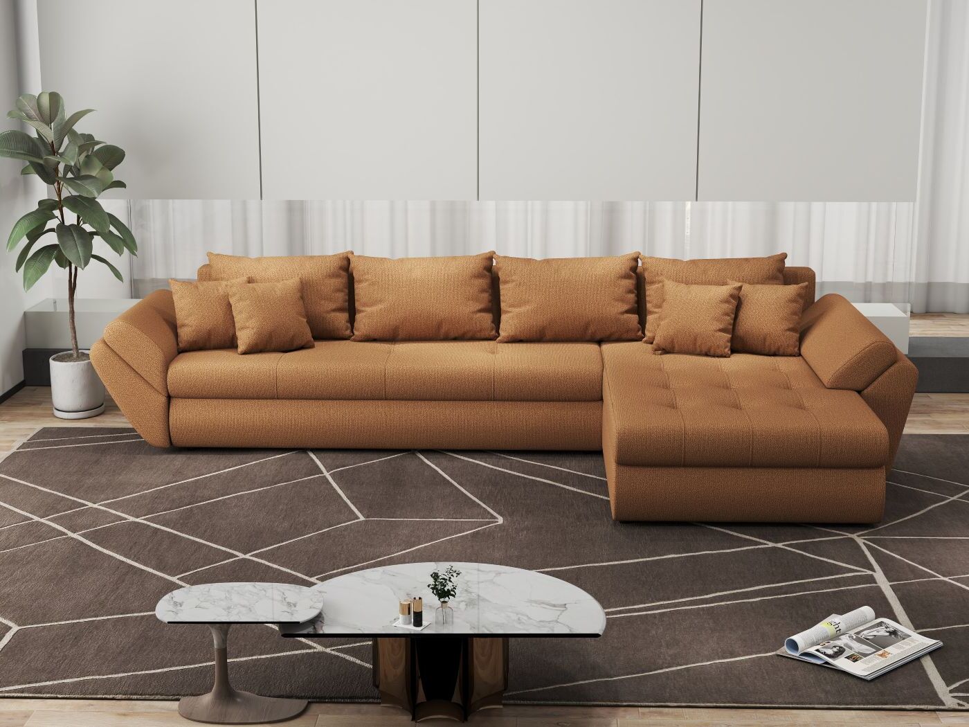 Colțar extensibil dumonde cu ladă de depozitare si sezut confortabil din spuma HR, Loana XL Enjoy Mango II 335x185 cm Fabrica