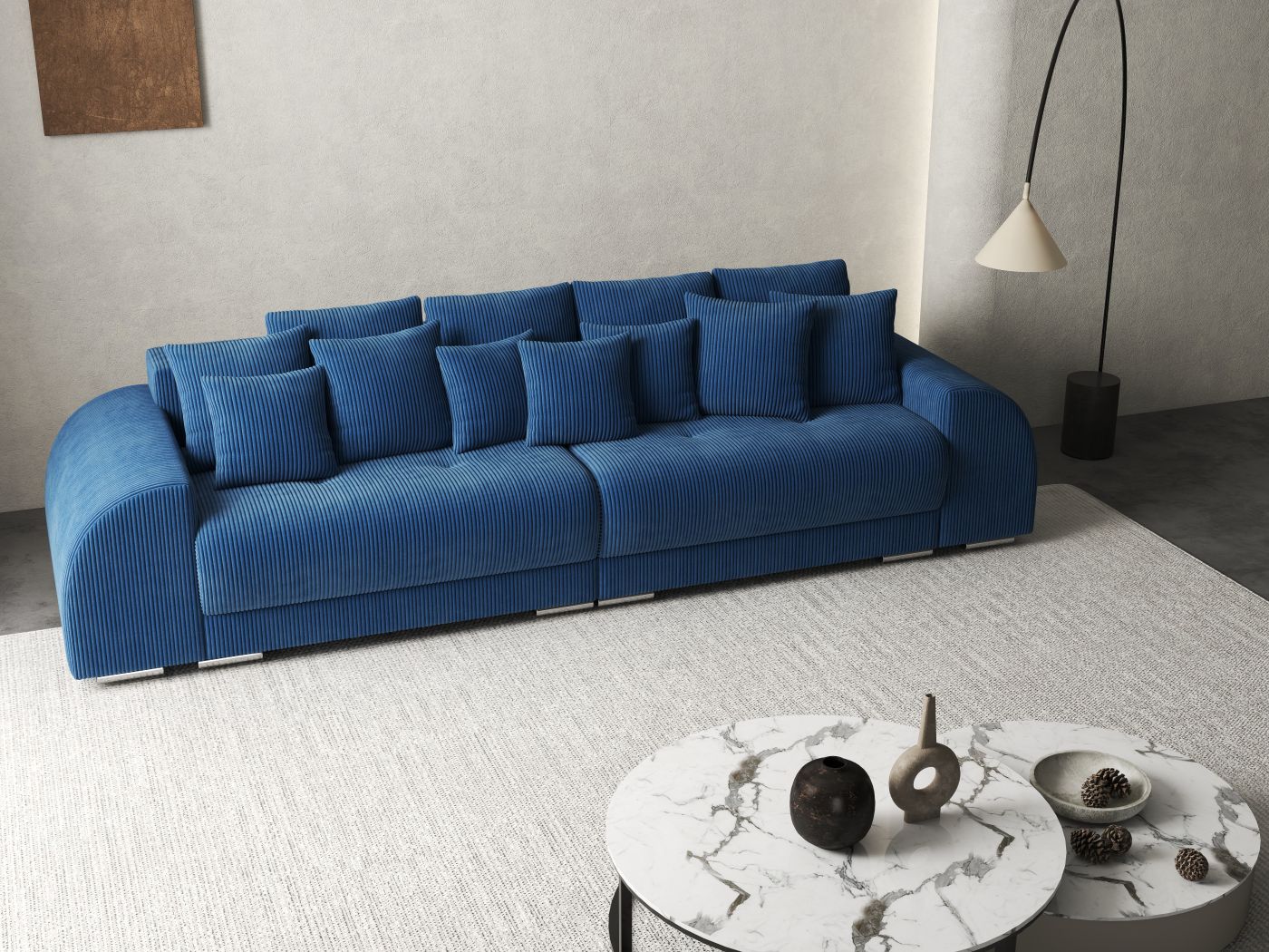Canapea extensibilă dumonde cu 2 lăzi de depozitare si sezut confortabil din spuma HR, Verona Zoom Blue 310x100 cm Fabrica