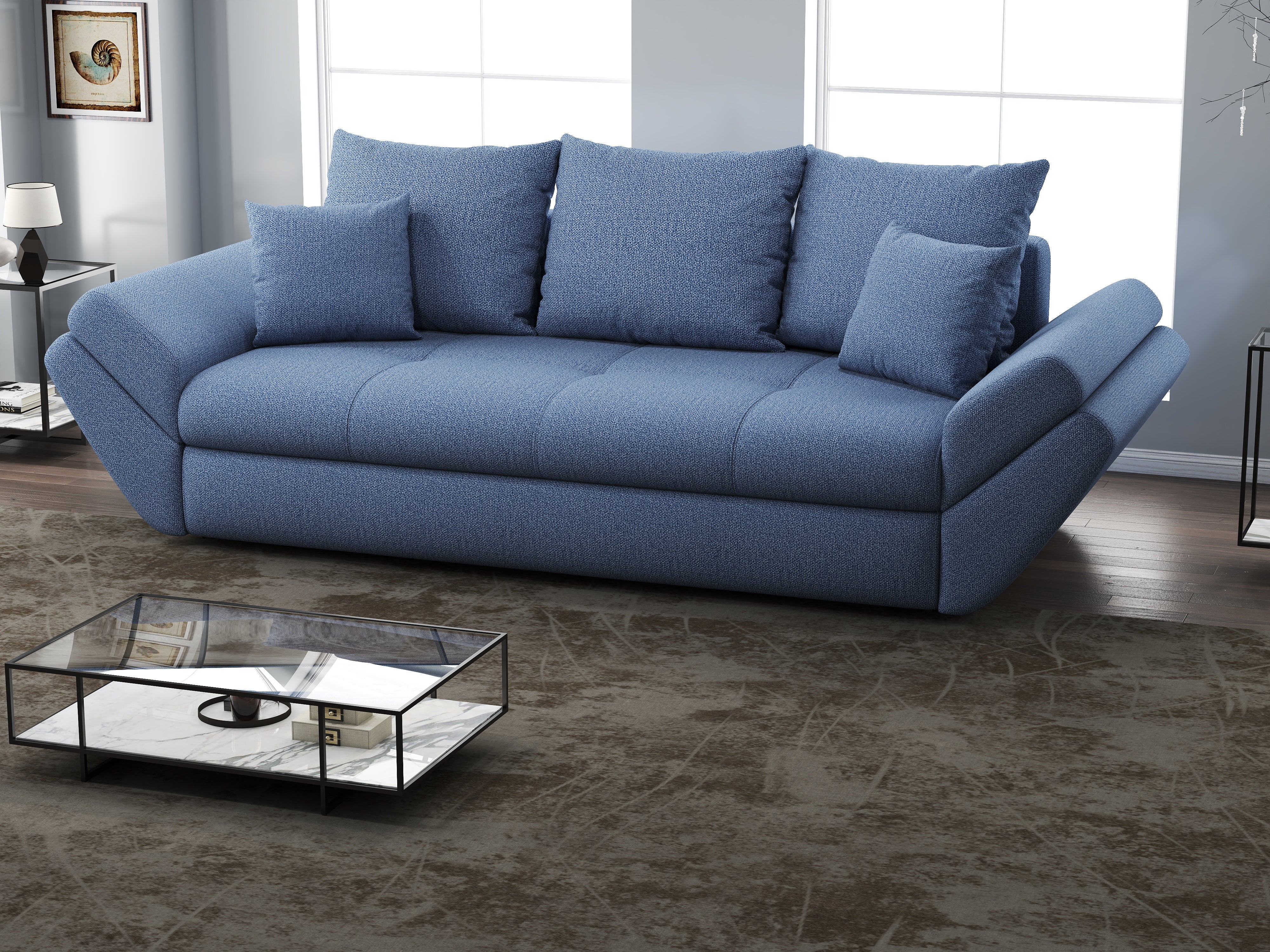 Canapea extensibilă dumonde cu ladă de depozitare si sezut confortabil din spuma HR, Loana Enjoy Blue 250x100 cm Fabrica