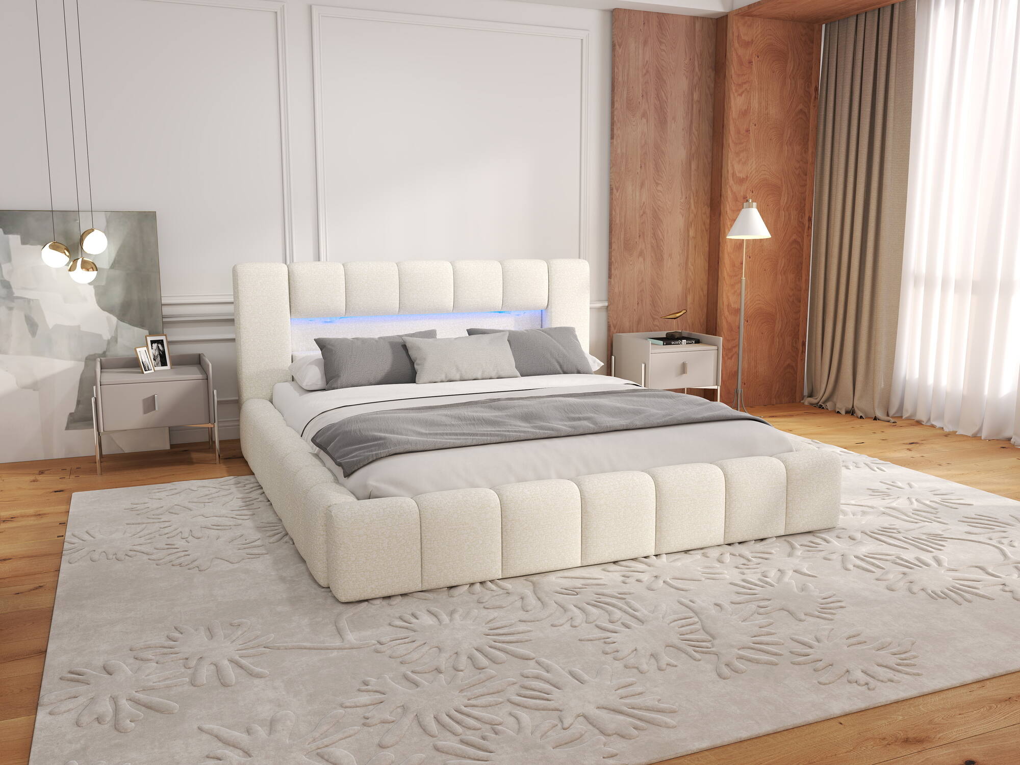 Dumonde kárpitozott ágy, bézs, Palermo 180x200 cm, felnyitható ágyráccsal, tárolórekesszel