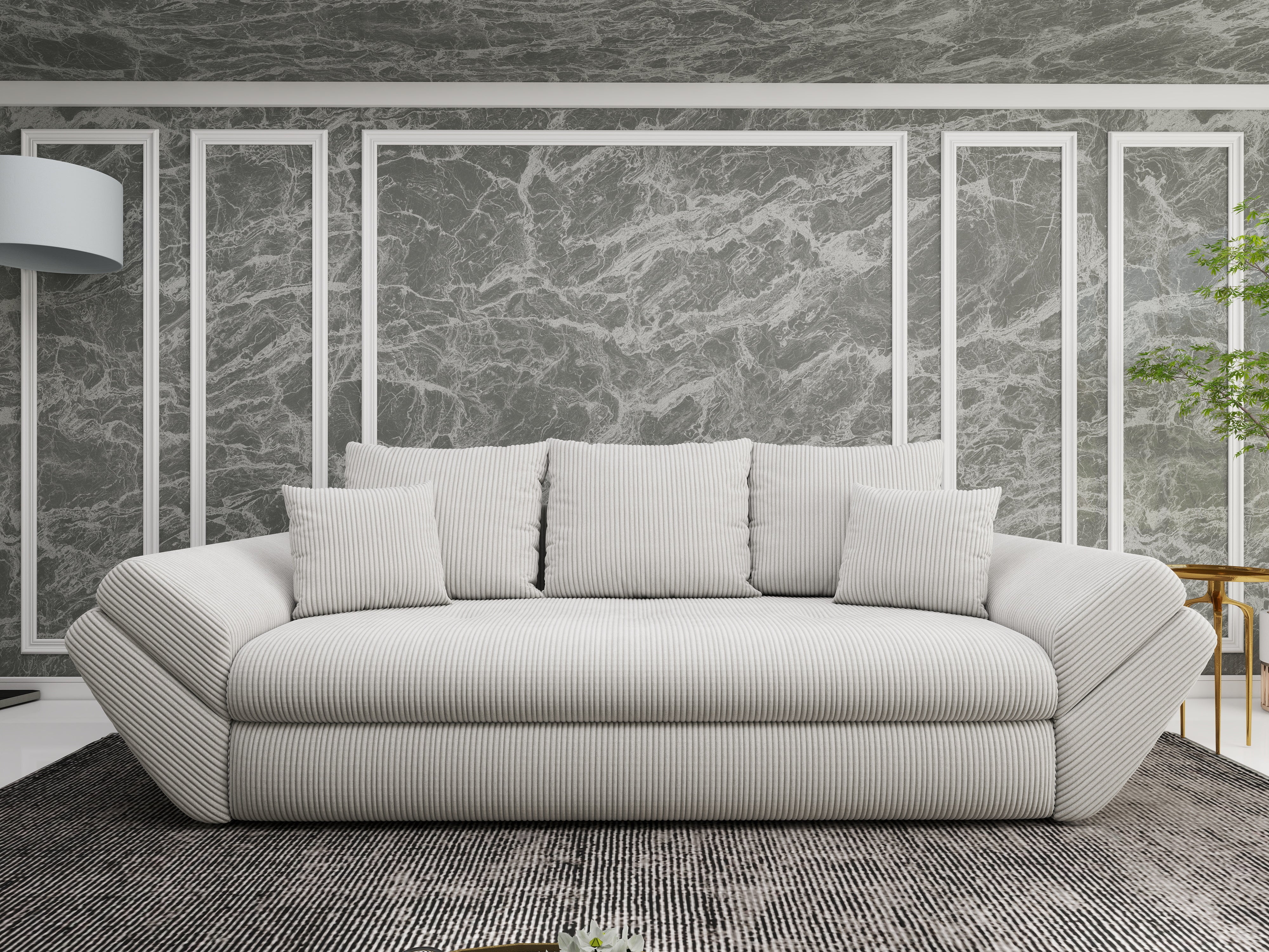 Canapea extensibilă dumonde cu ladă de depozitare si sezut confortabil din spuma HR, Loana Zoom Cream 250x100 cm Fabrica