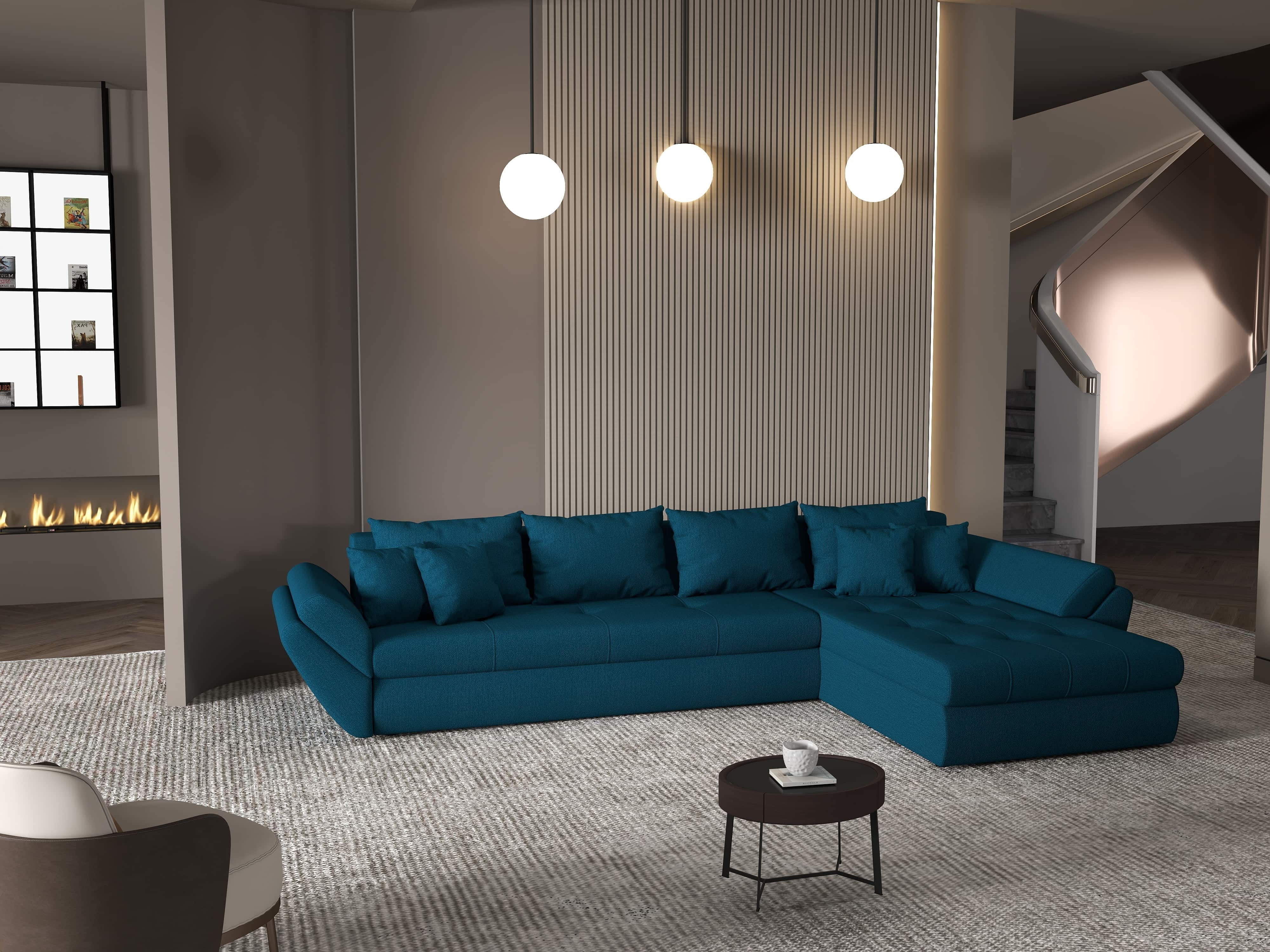 Colțar extensibil dumonde cu ladă de depozitare si sezut confortabil din spuma HR, Loana XL Enjoy Petrol II 335x185 cm Fabrica