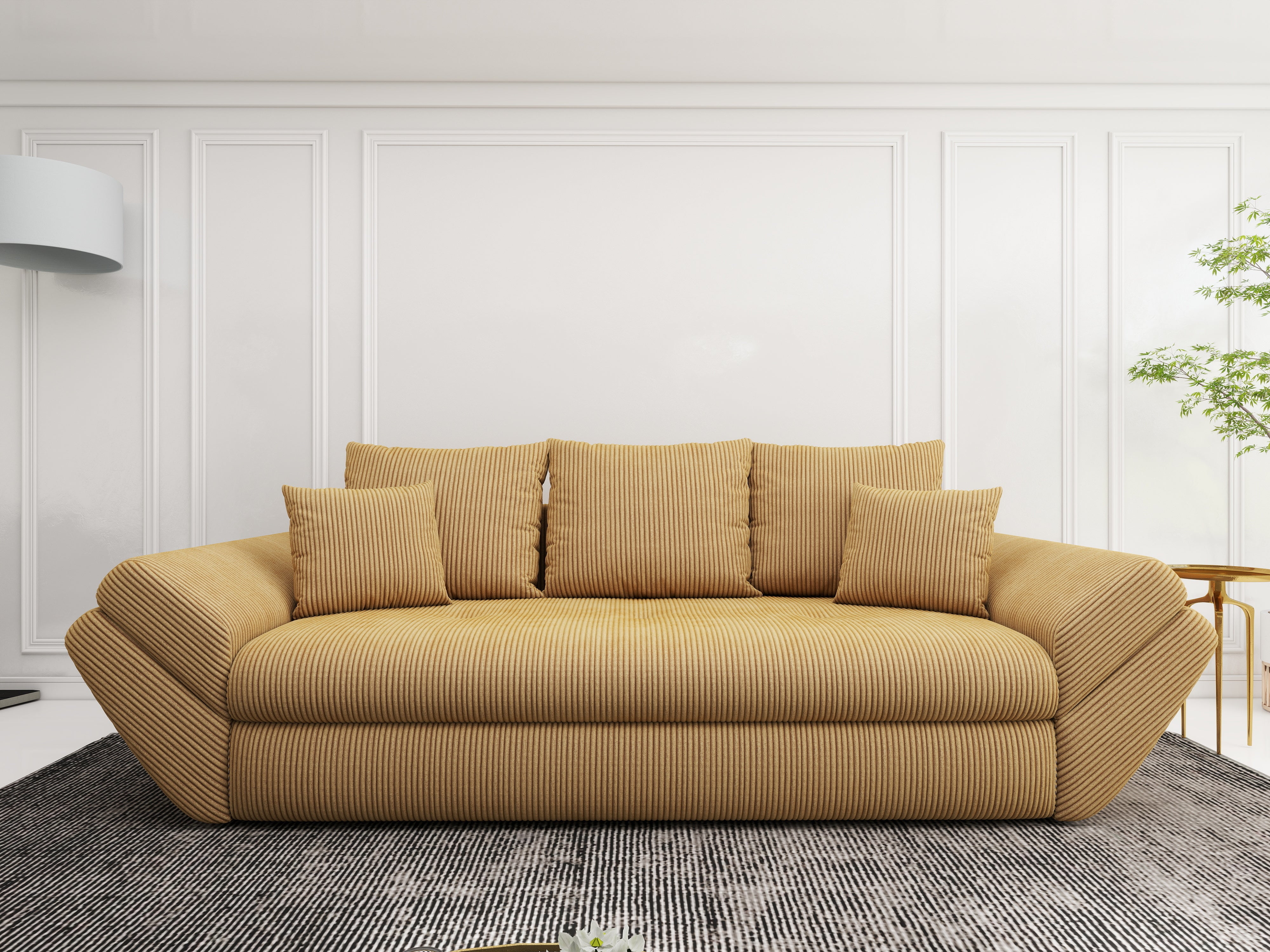 Canapea extensibilă dumonde cu ladă de depozitare si sezut confortabil din spuma HR, Loana Zoom Mustar 250x100 cm Fabrica