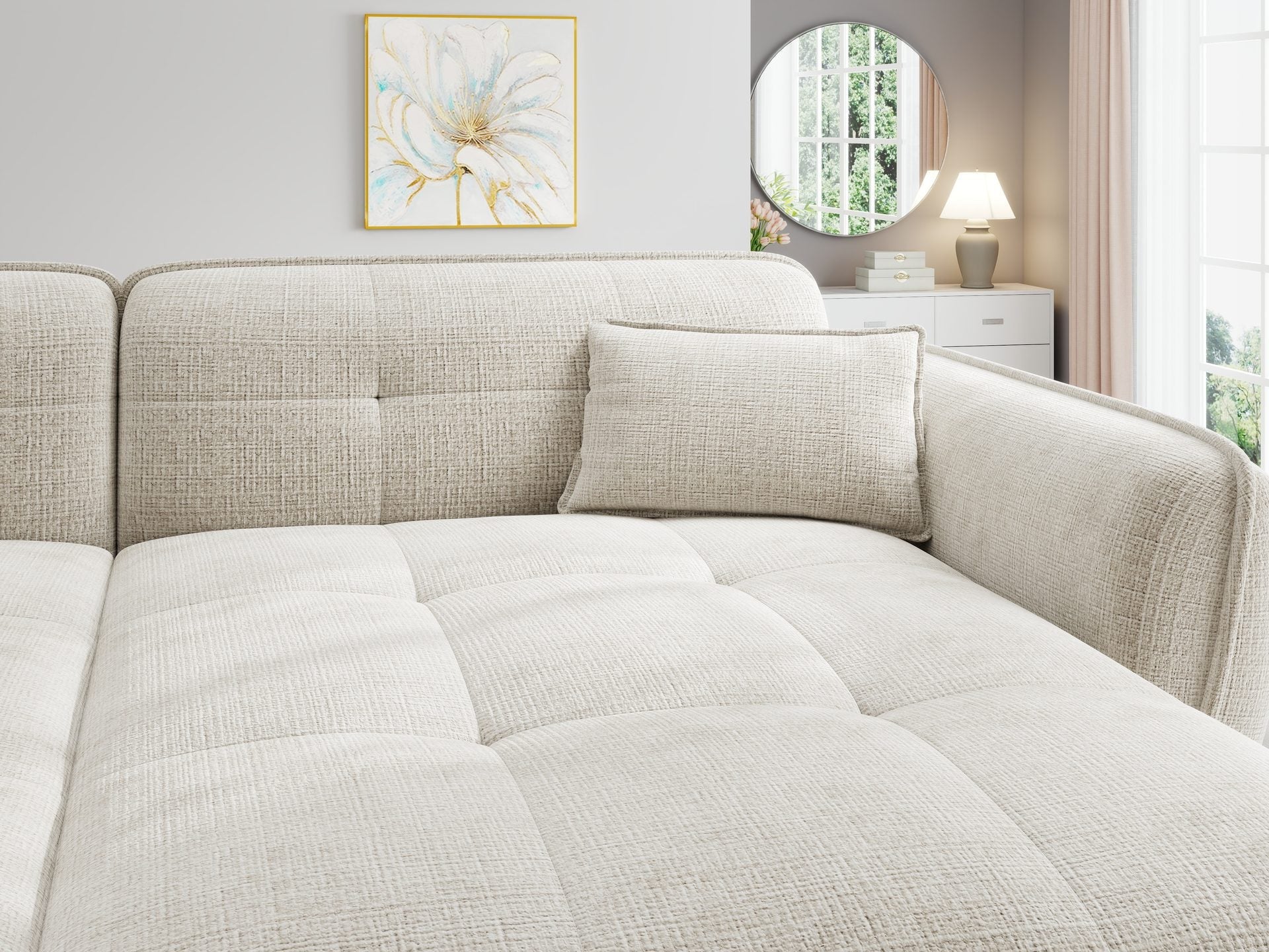 Dumonde fix kanapé kényelmes, nagy sűrűségű habszivacs ülőfelülettel, Nelia cremona bej 252x155 cm