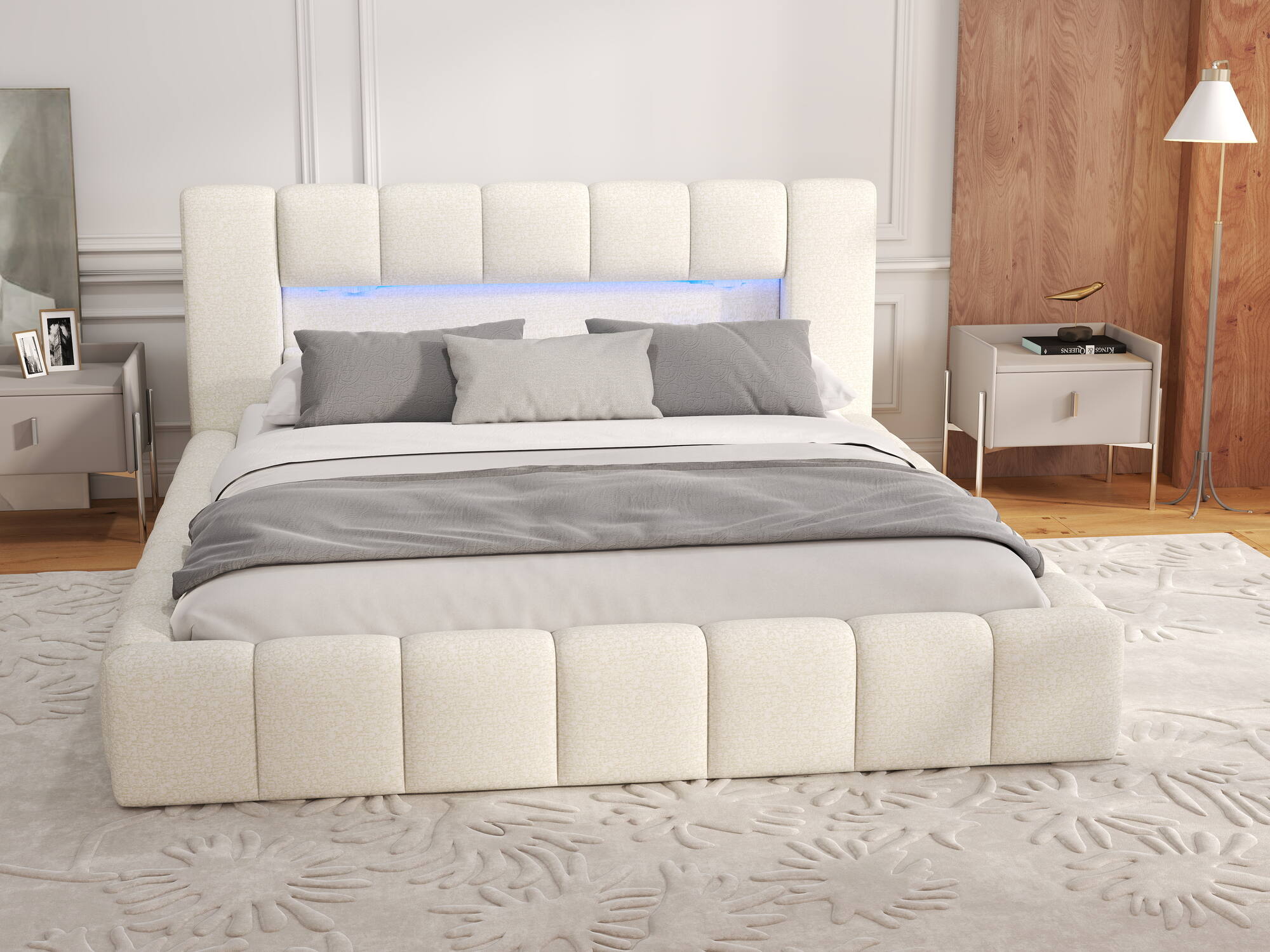 Dumonde kárpitozott ágy, bézs, Palermo 180x200 cm, felnyitható ágyráccsal, tárolórekesszel