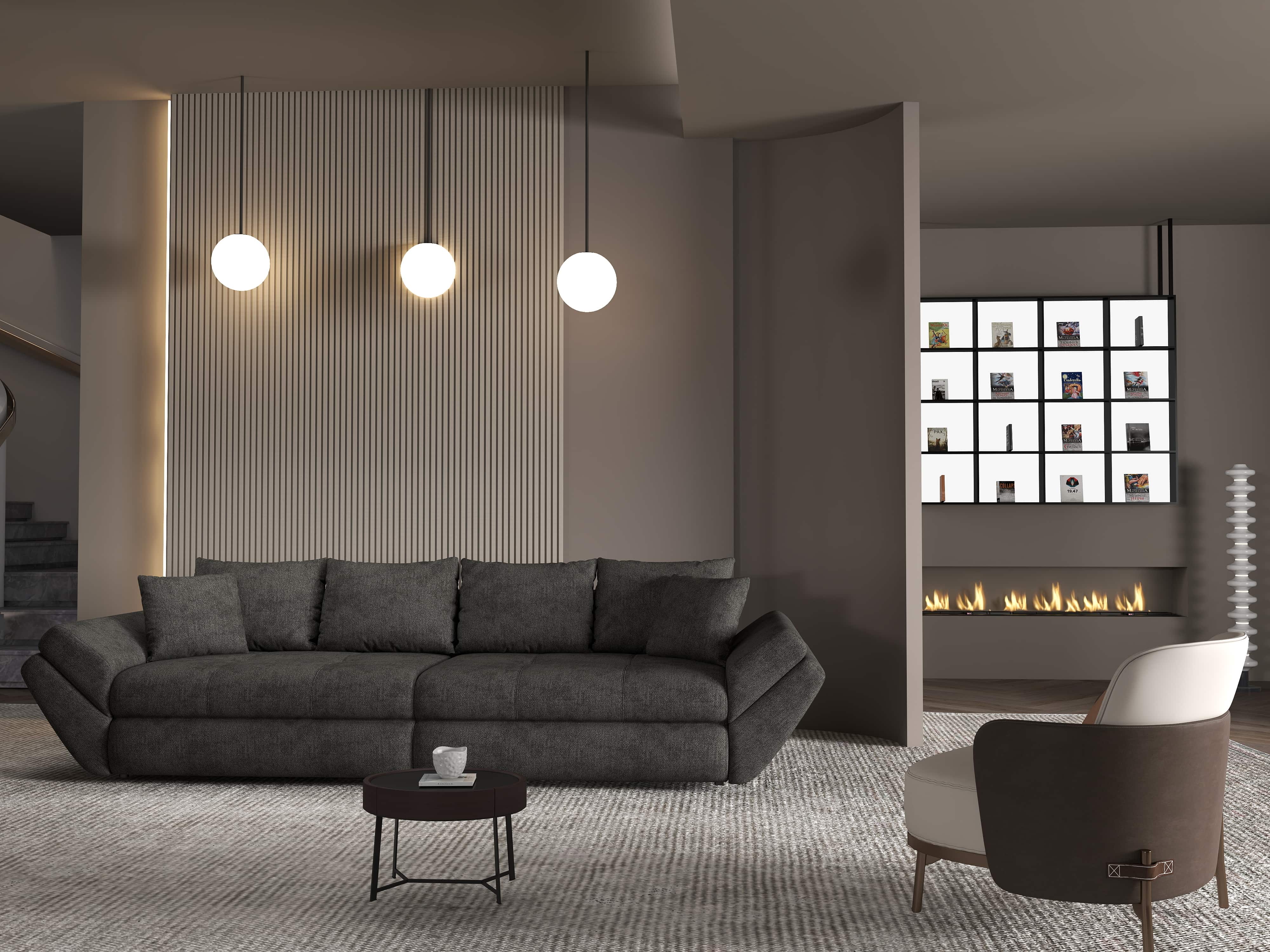 Canapea extensibilă dumonde cu ladă de depozitare si sezut confortabil din spuma HR, Loana Enjoy Negru 300x100 cm Fabrica