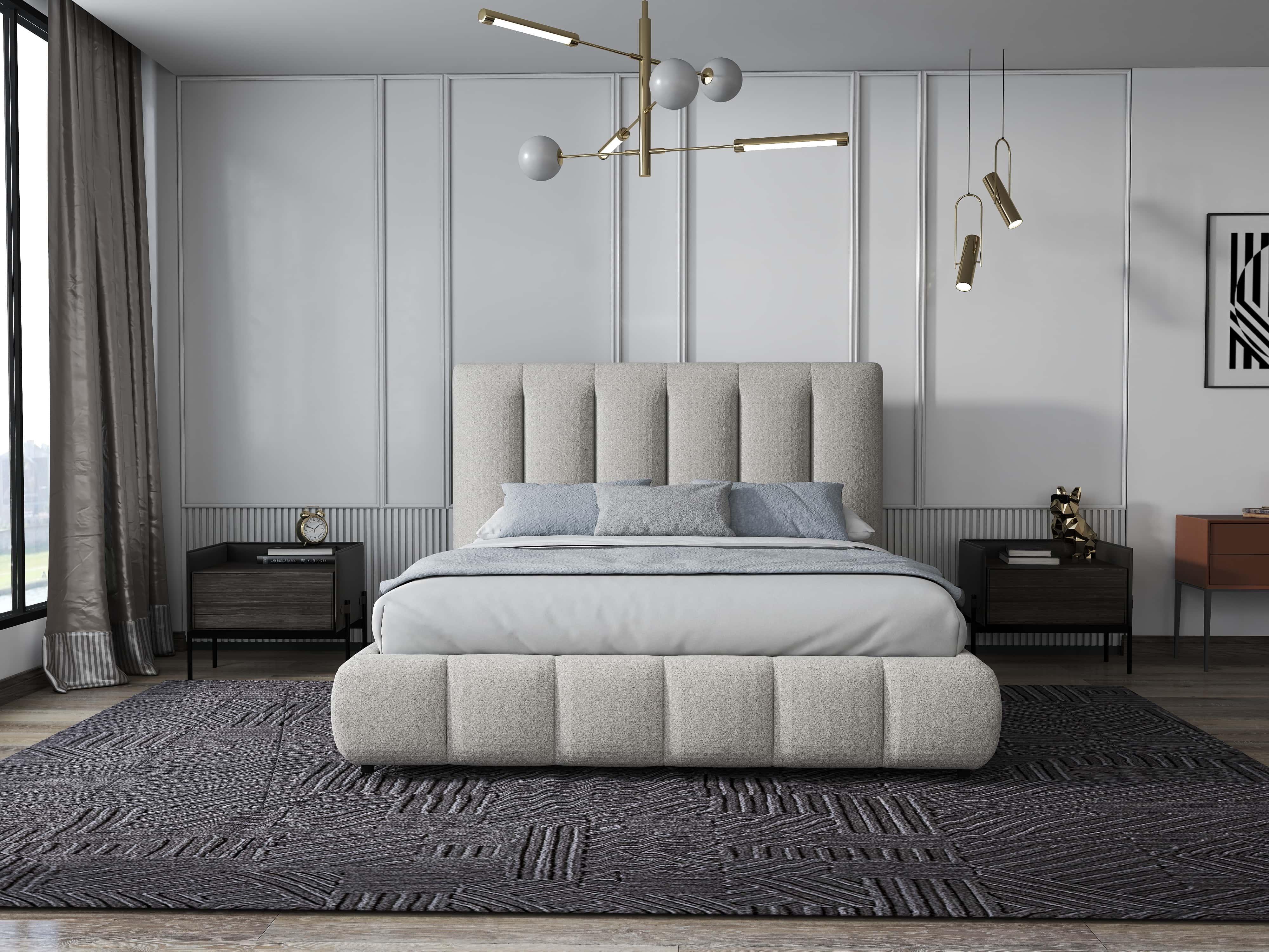 Pat dormitor dumonde, tapitat gri, Divaneo 160x200 cm, somiera rabatabila inclusa, spatiu depozitare WLS