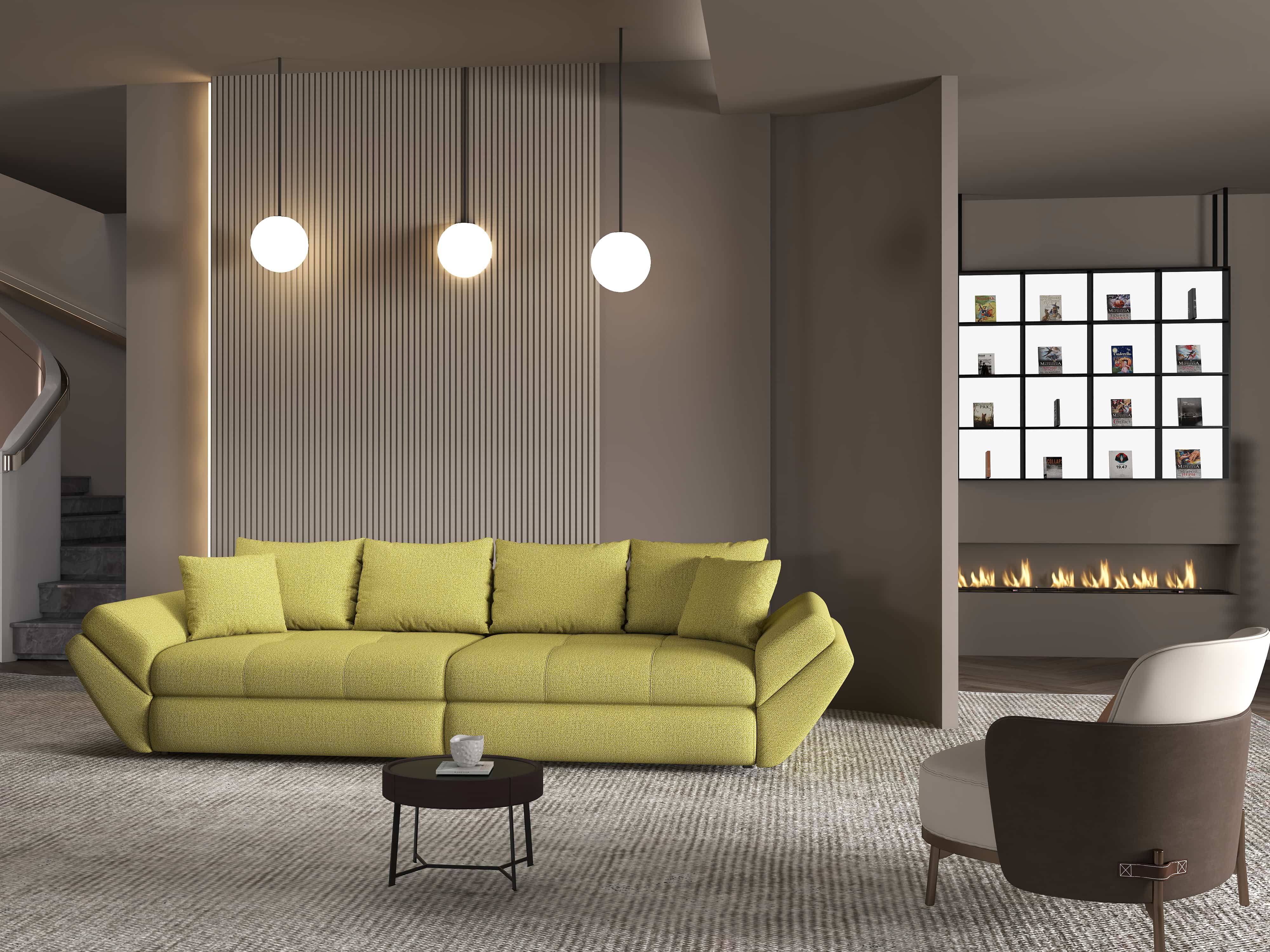 Canapea extensibilă dumonde cu ladă de depozitare si sezut confortabil din spuma HR, Loana Enjoy Verde 300x100 cm Fabrica