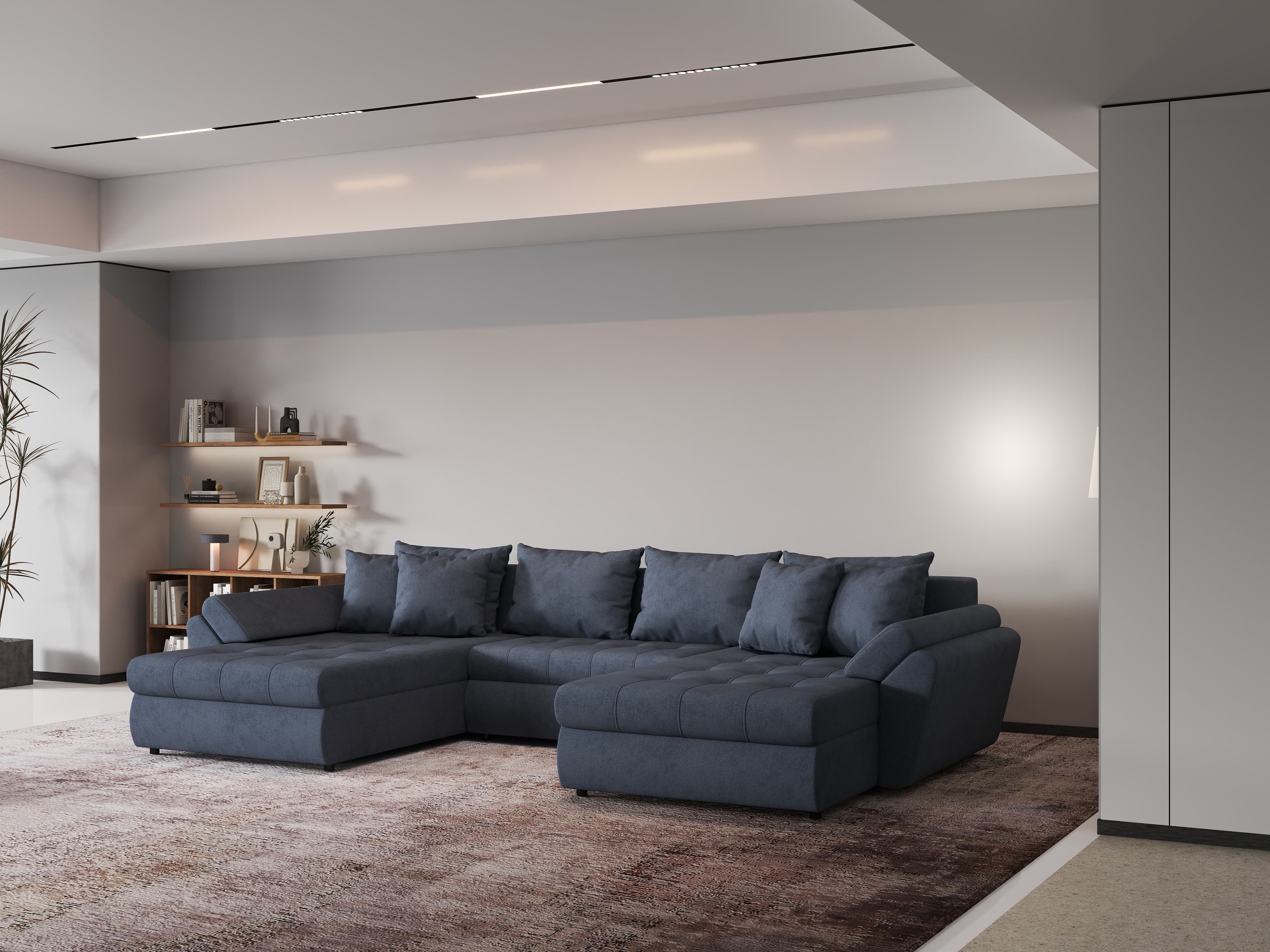 Colțar extensibil dumonde cu ladă de depozitare si sezut confortabil din spuma HR, Loana U Enjoy Antracit 355x185 cm Fabrica