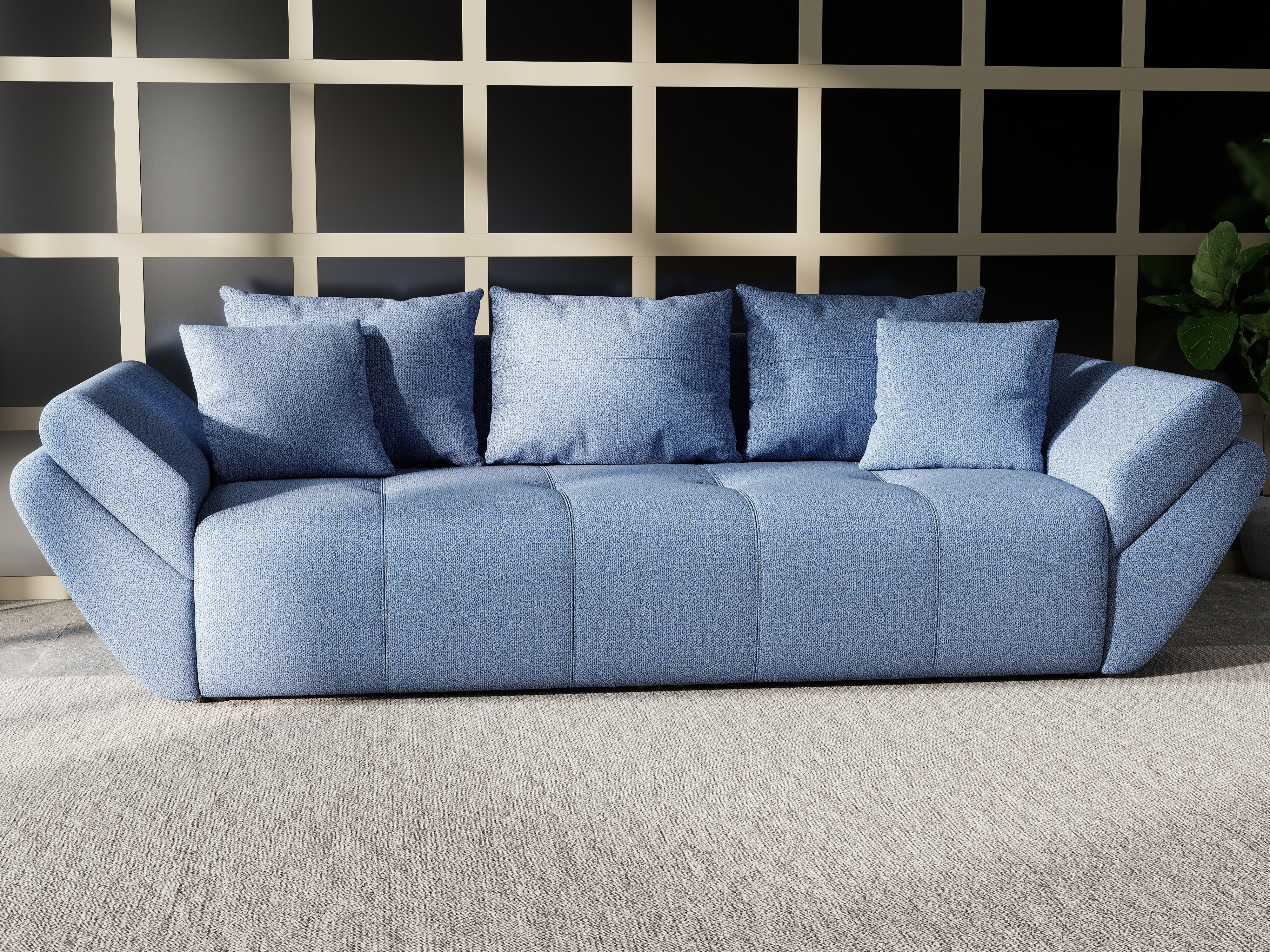 Canapea extensibilă dumonde cu ladă de depozitare si sezut confortabil din spuma HR, Berlin Enjoy Blue 250x100 cm Fabrica