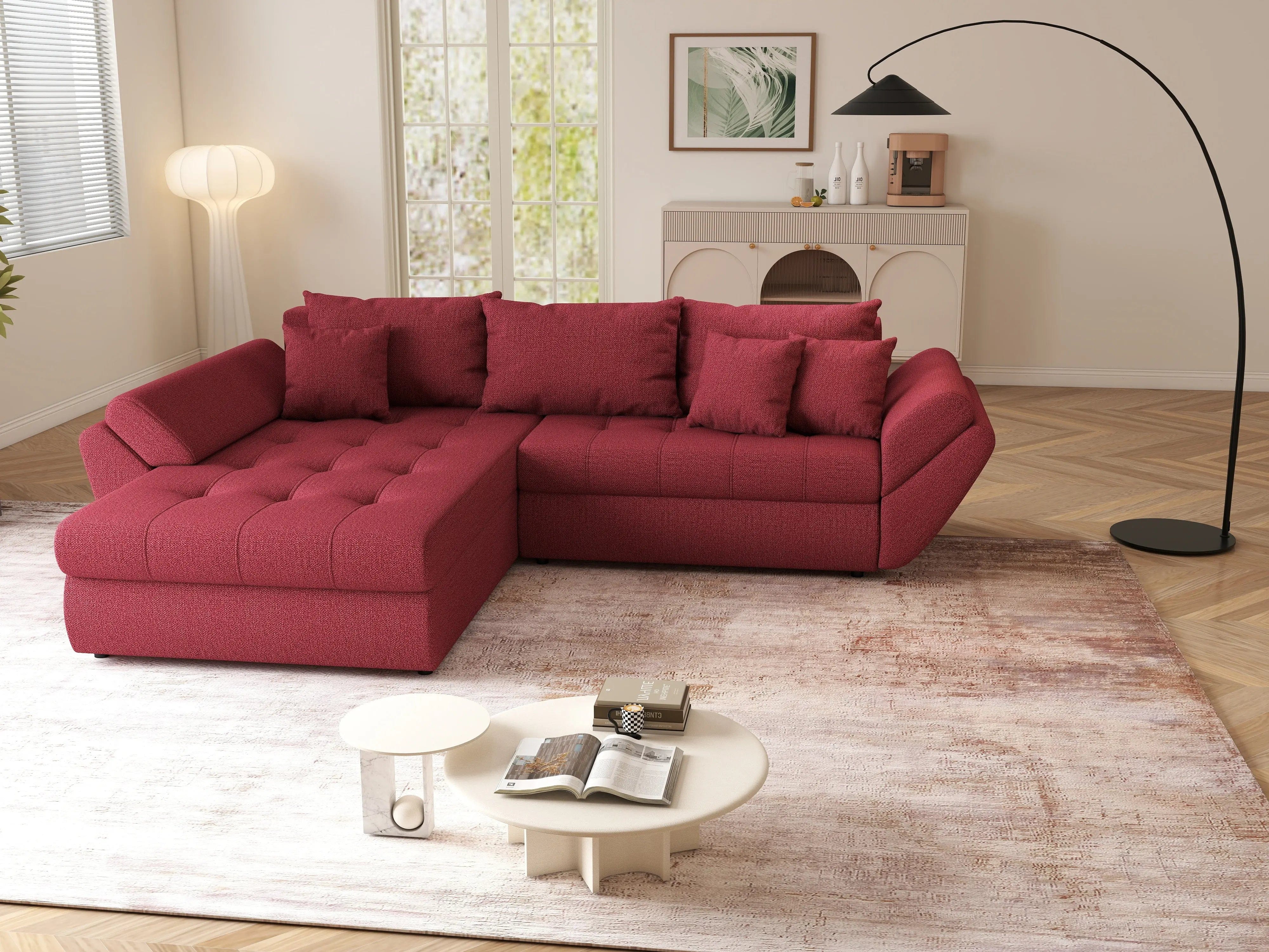 Colțar extensibil dumonde cu ladă de depozitare si sezut confortabil din spuma HR, Loana Bordoux 270x185 cm Fabrica