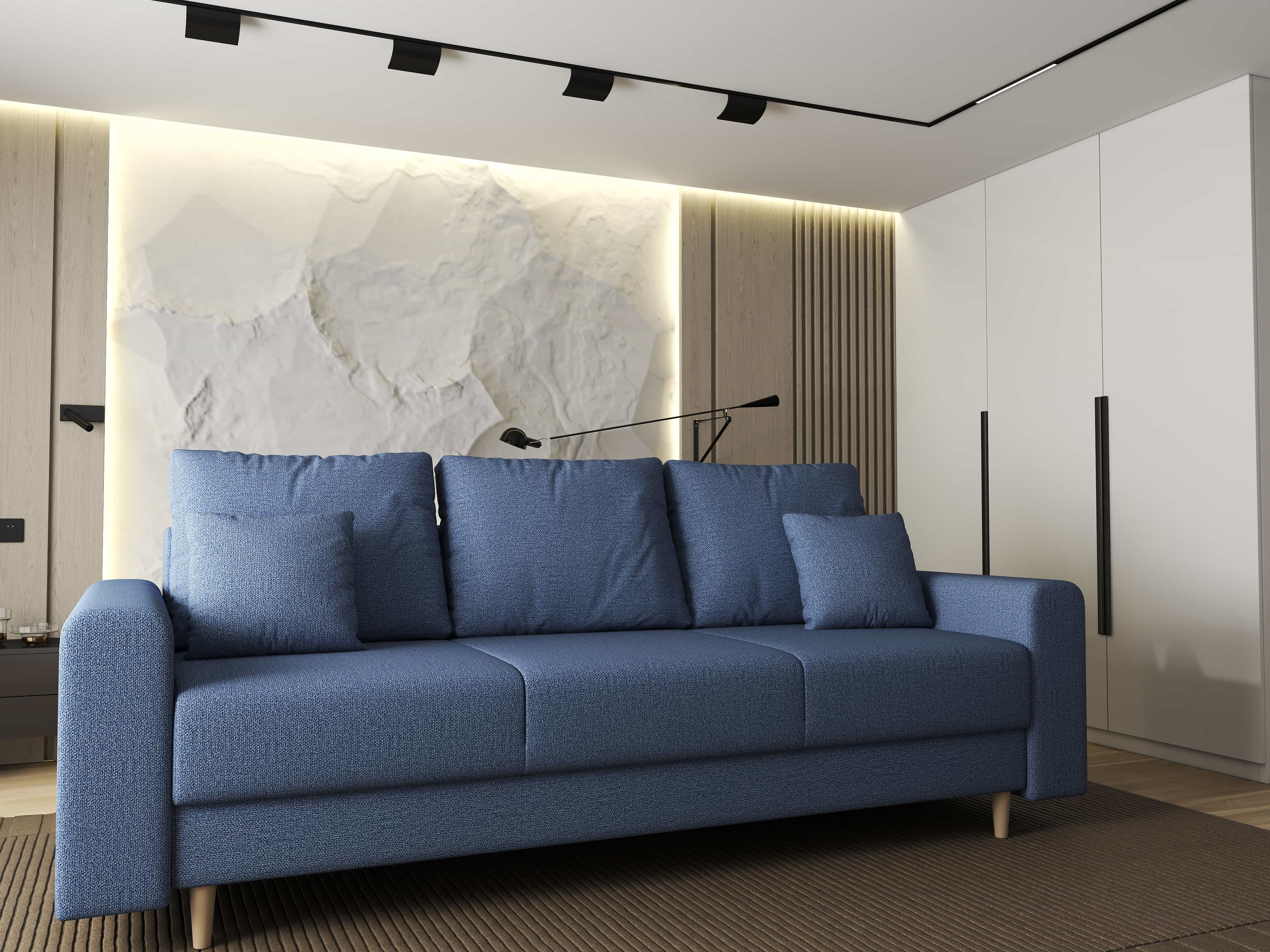 Canapea extensibilă dumonde cu ladă de depozitare si sezut confortabil din spuma HR, Kronos Enjoy Albastru 210x100 cm fabrica