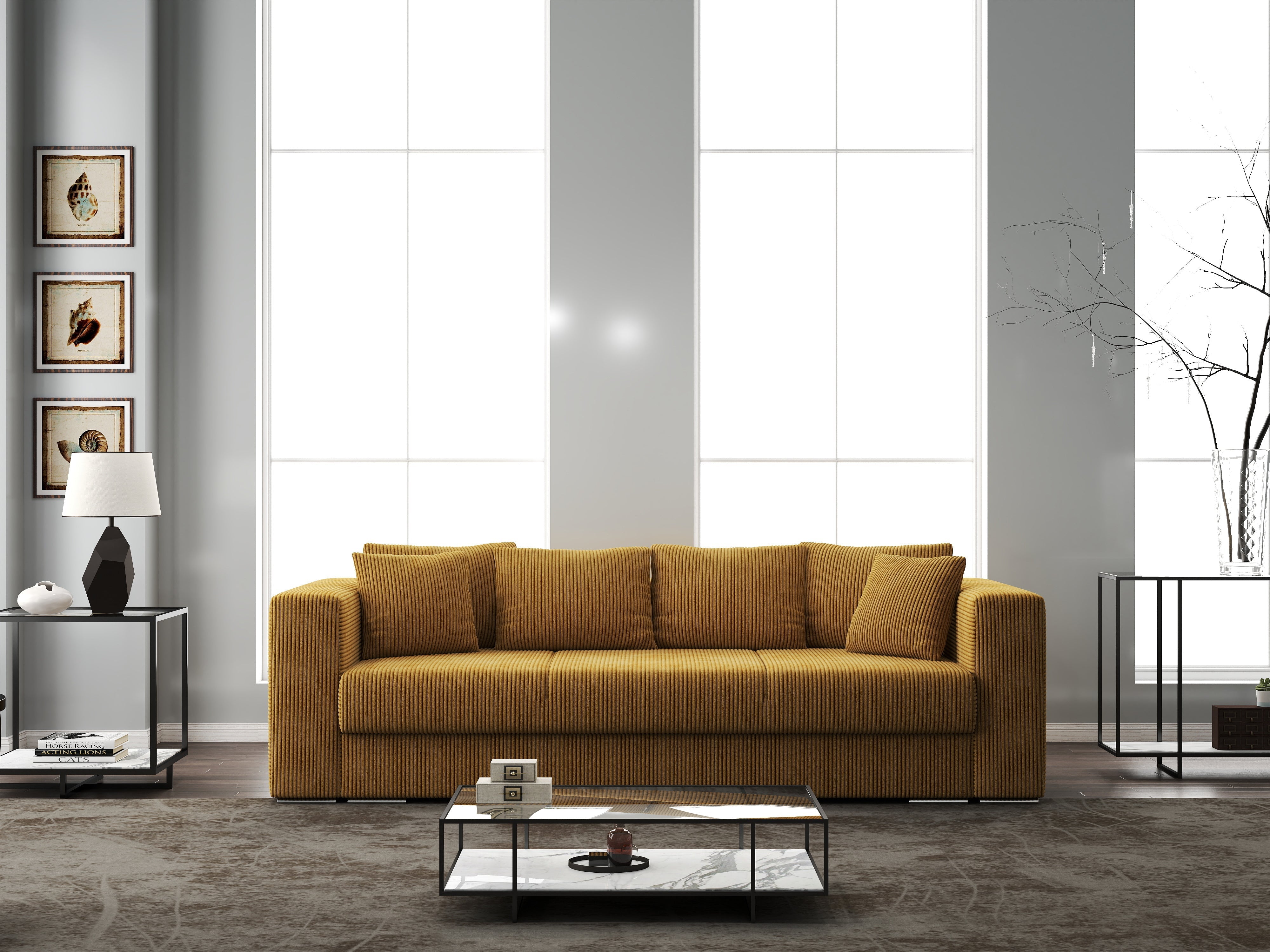 Canapea extensibilă dumonde cu ladă de depozitare si sezut confortabil din spuma HR, Gloria Zoom Mustar 240x100 cm Fabrica